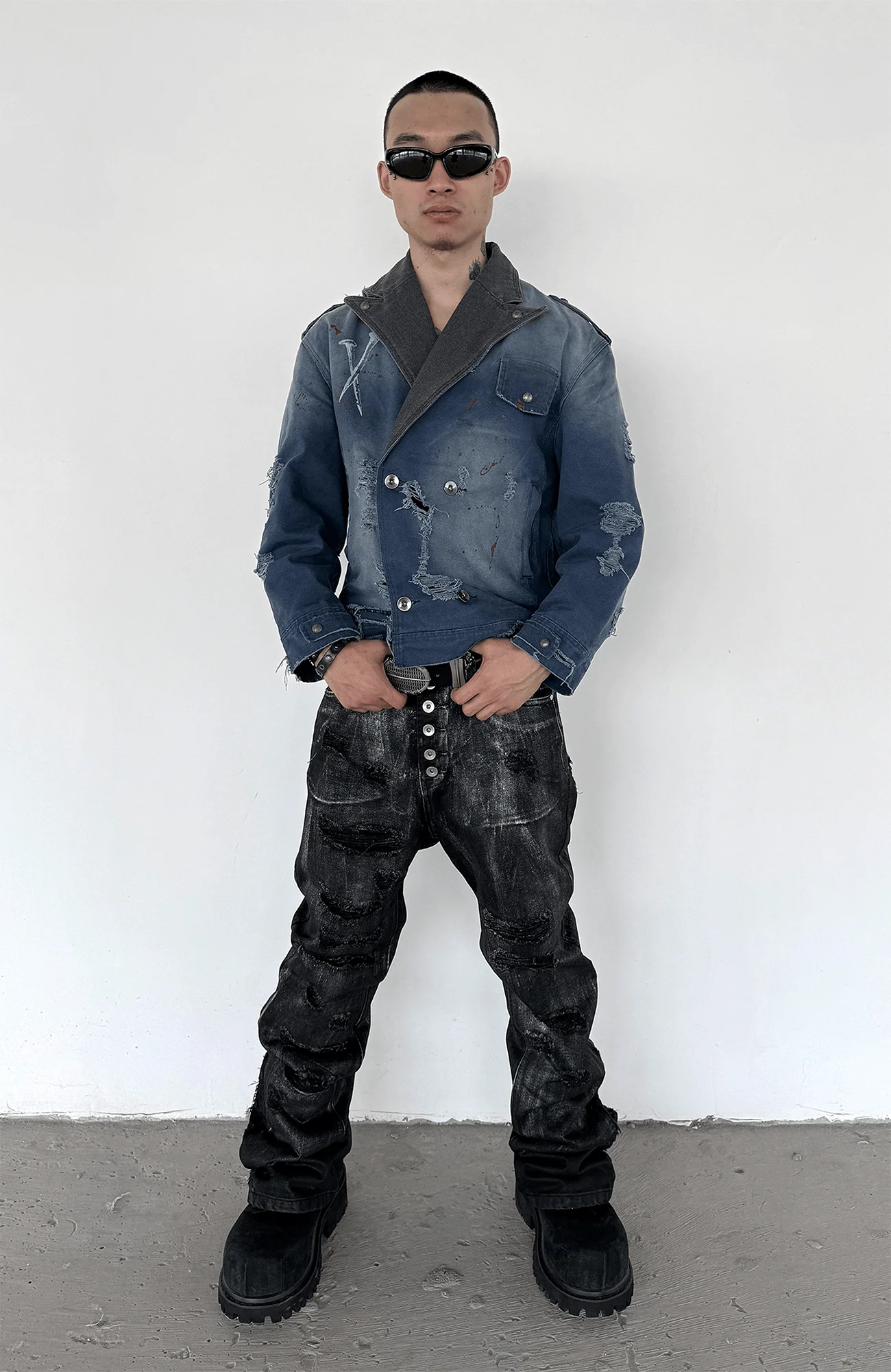 TECNINEGROUP Distressed Grunge Denim Jacket
