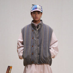 UNLIMITED MOTE Stripe Stand-Collar Padded Vest