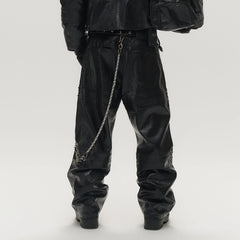 SAVAGEGROWTHWORLD Faux Leather Panel Rivet Pants
