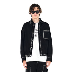 OVERLAPS Contrast Brushstroke Trim Denim Shirt