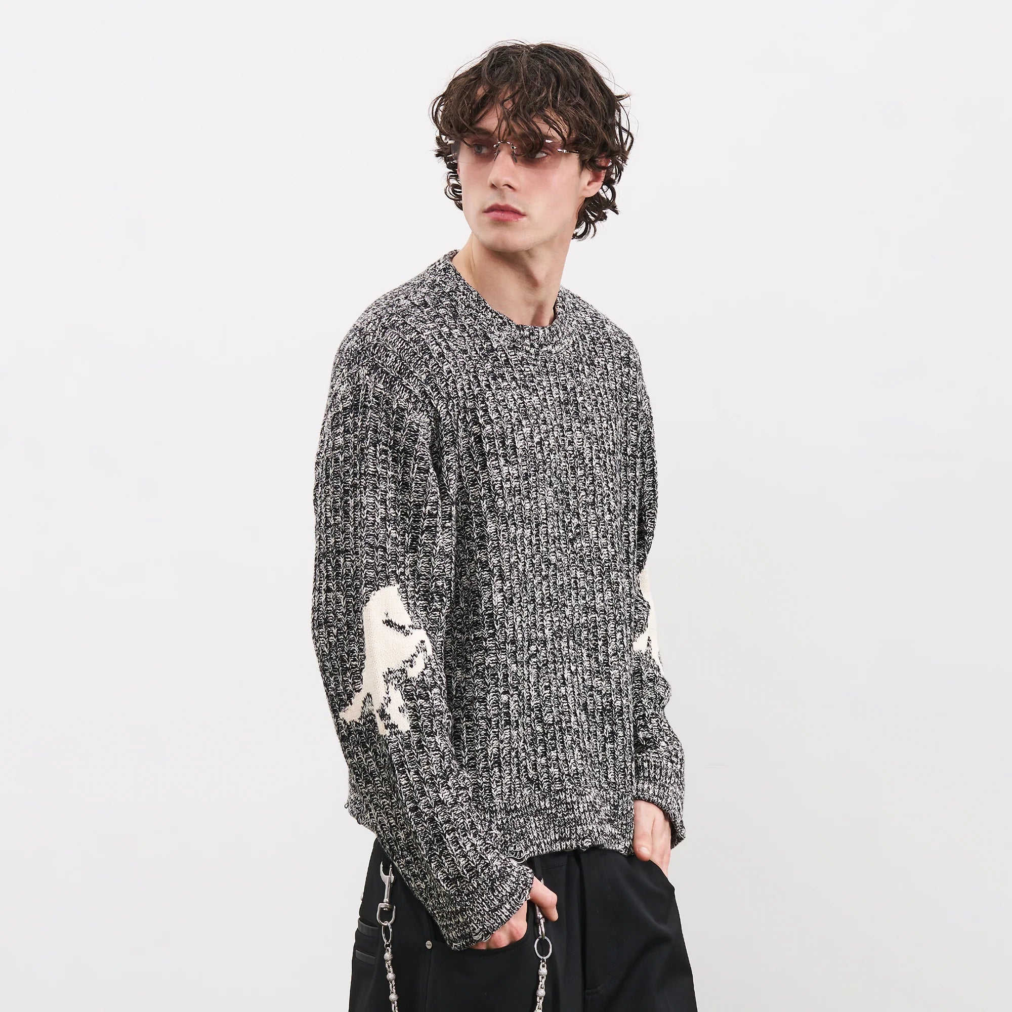 PMW Horse Elbow Patched Cable-Knit Sweater