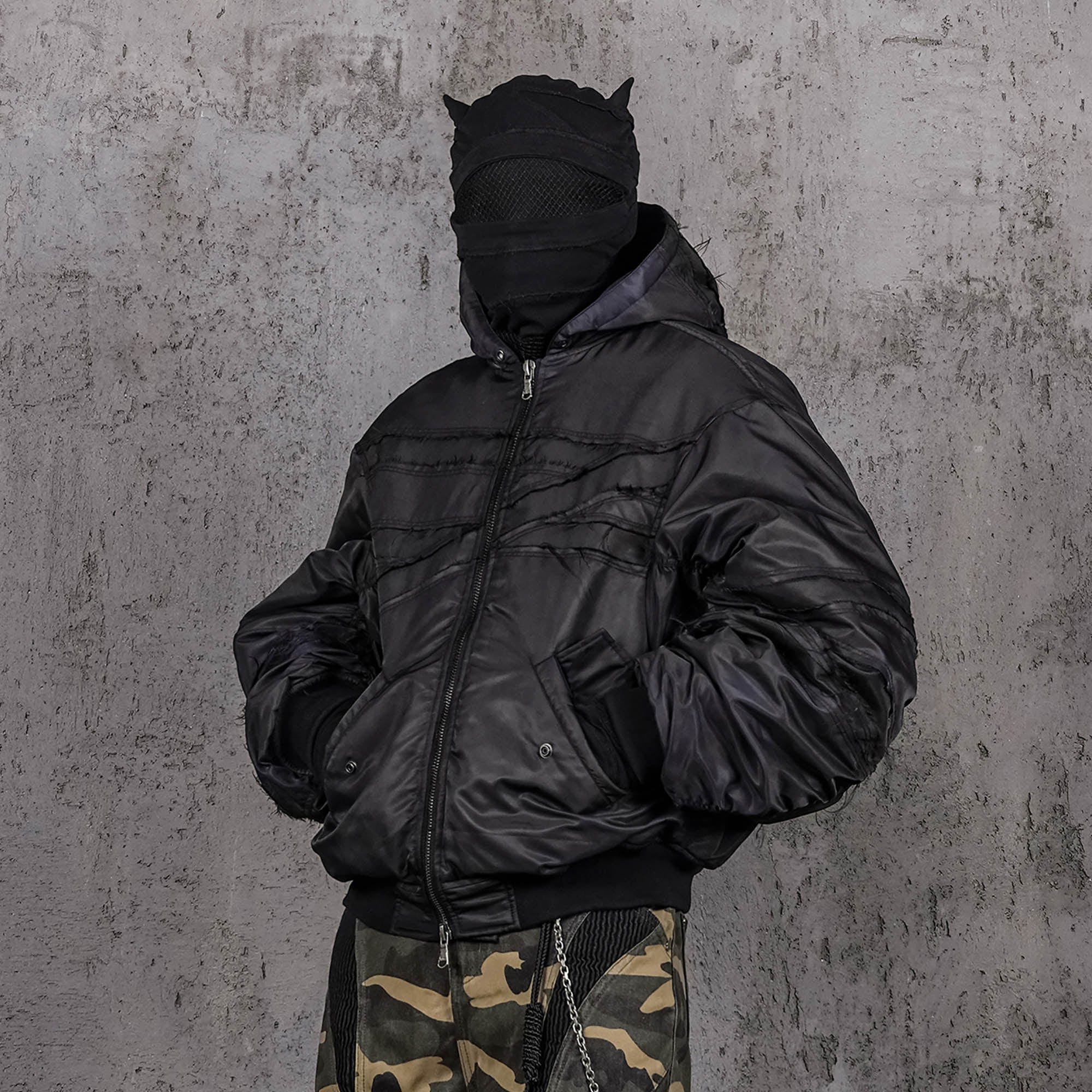 UNDERWATER Distressed Bondage MA-1 Jacket Black