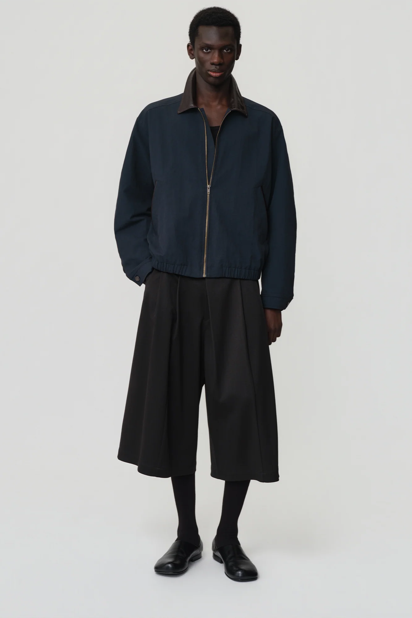 OPICLOTH Retro Contrast Leather Collar Jacket