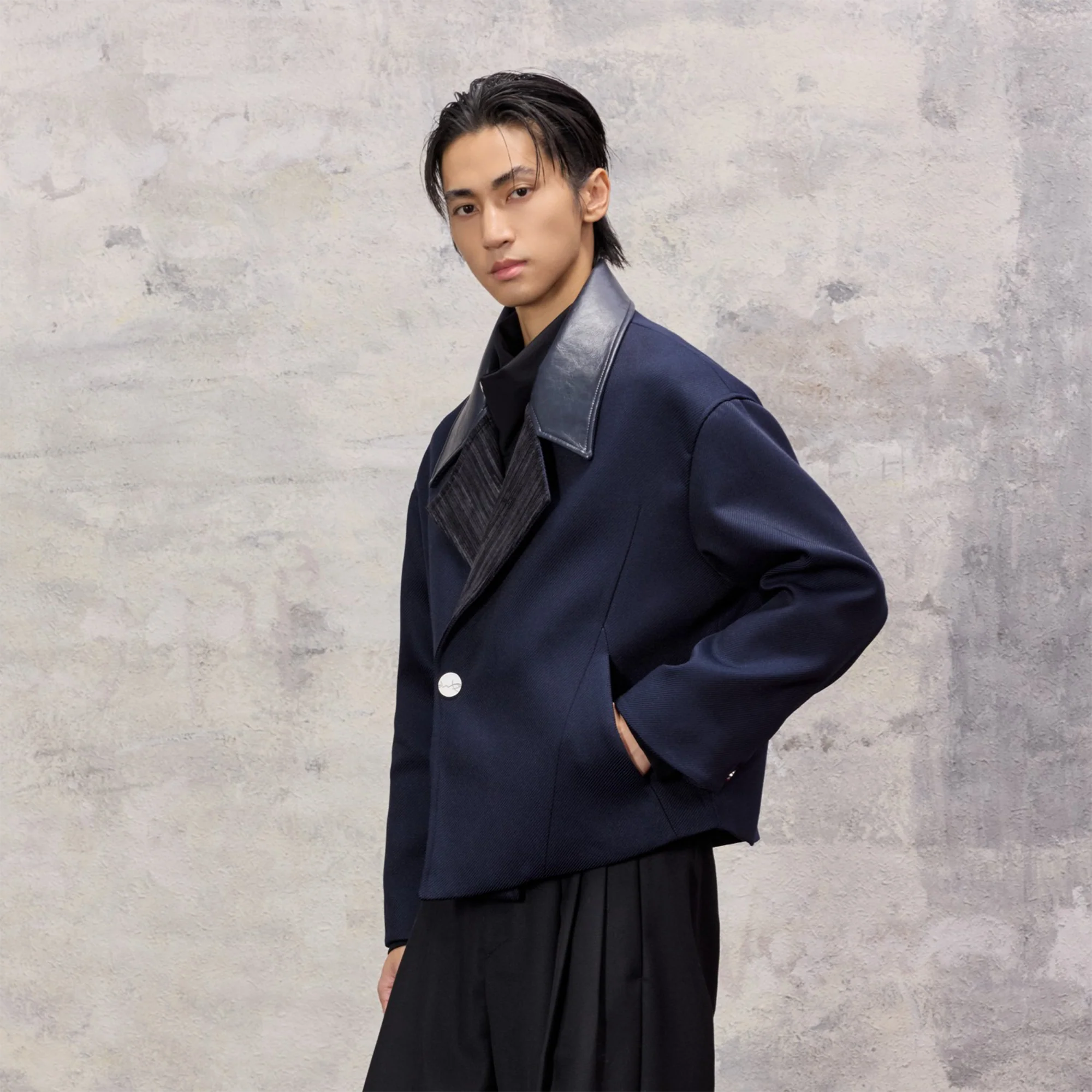ALVNG AR ANTS Structured Wool-Blend Paneled Collar Jacket
