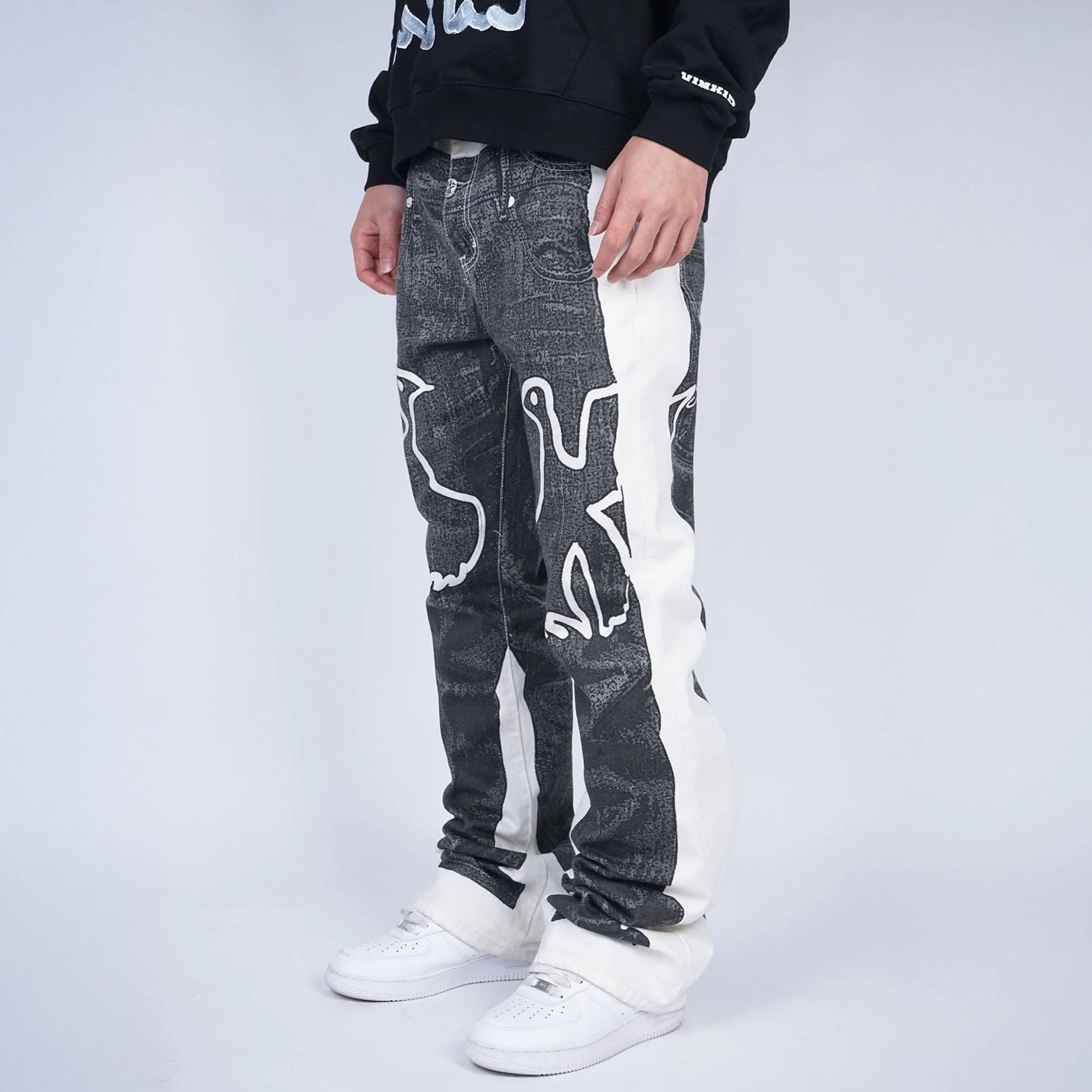 VINKID Faux-Layered Dove Graphic Contrast Panel Jeans