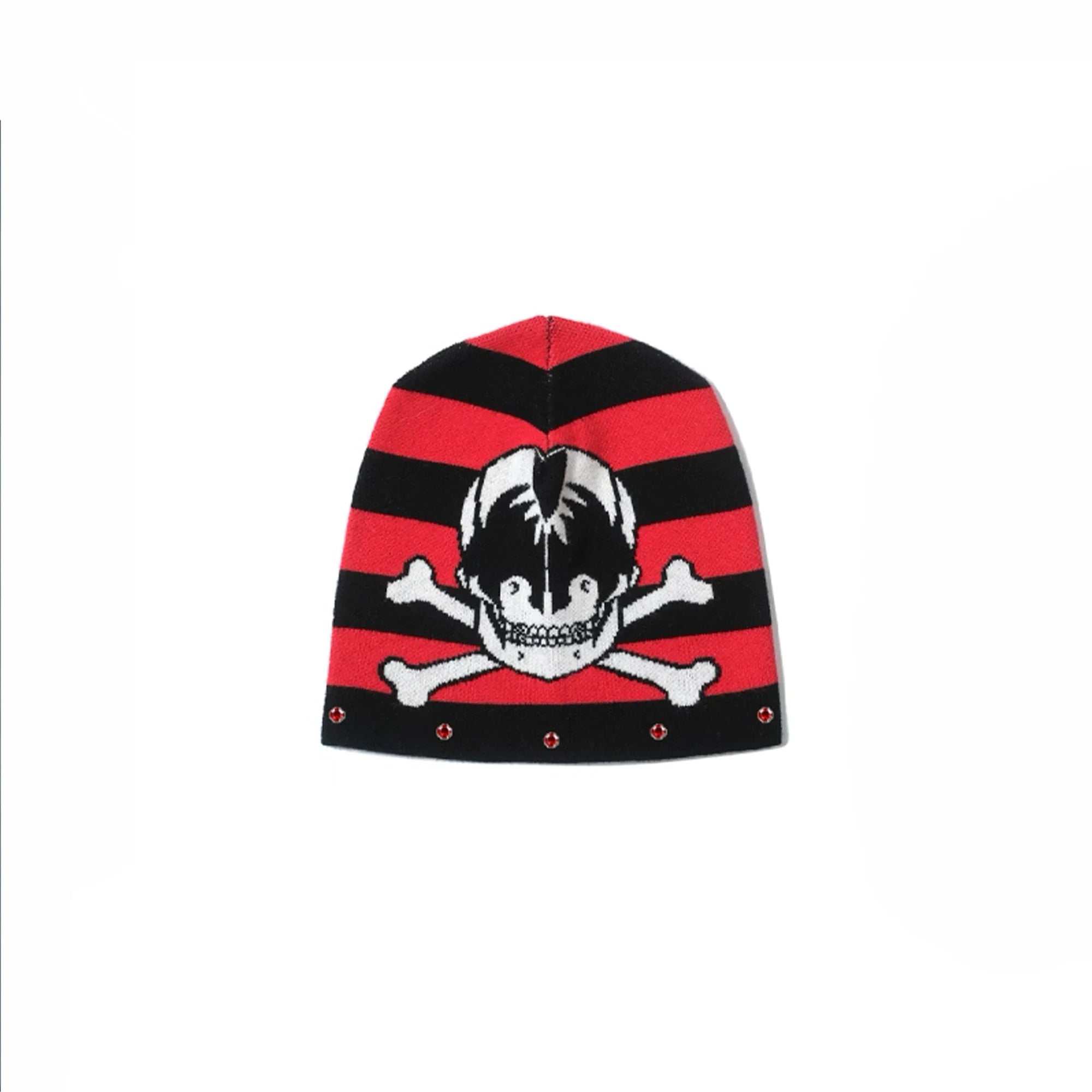 NOTHINGNESS WORLD Striped Skull Jacquard Studded Beanie