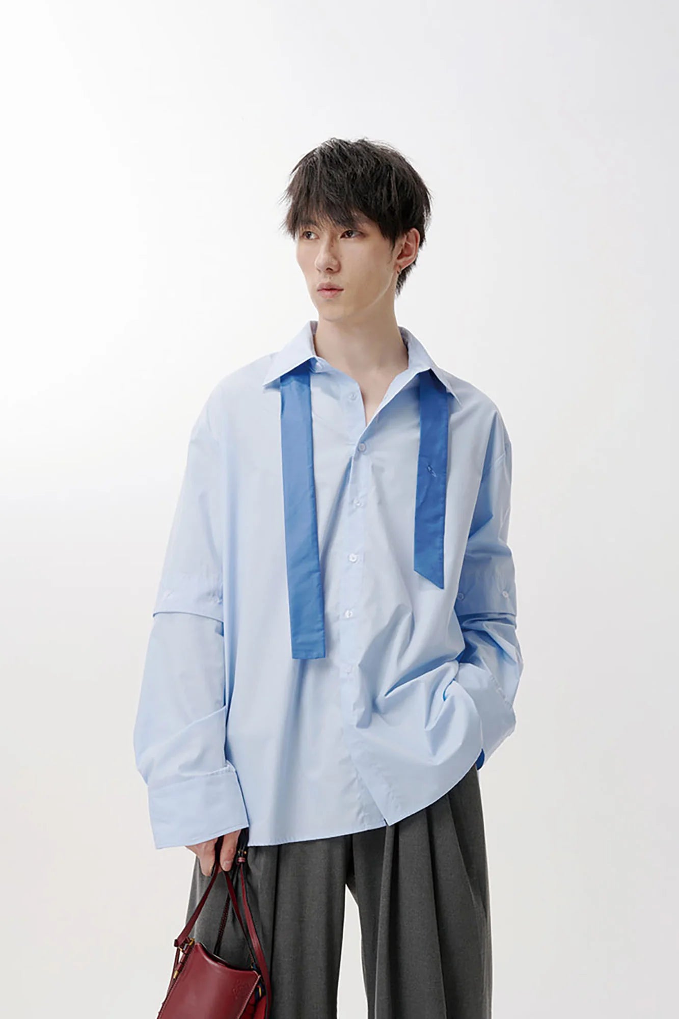 TUIMU Cross Tie Detachable Sleeve Shirt