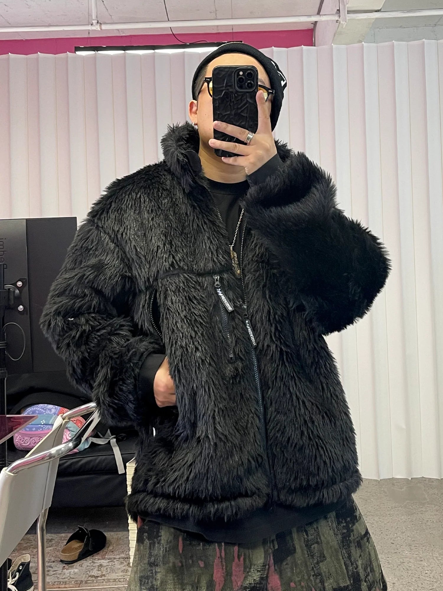 ME DA IGUAL Shaggy Multi-Pocket Faux Fur Jacket