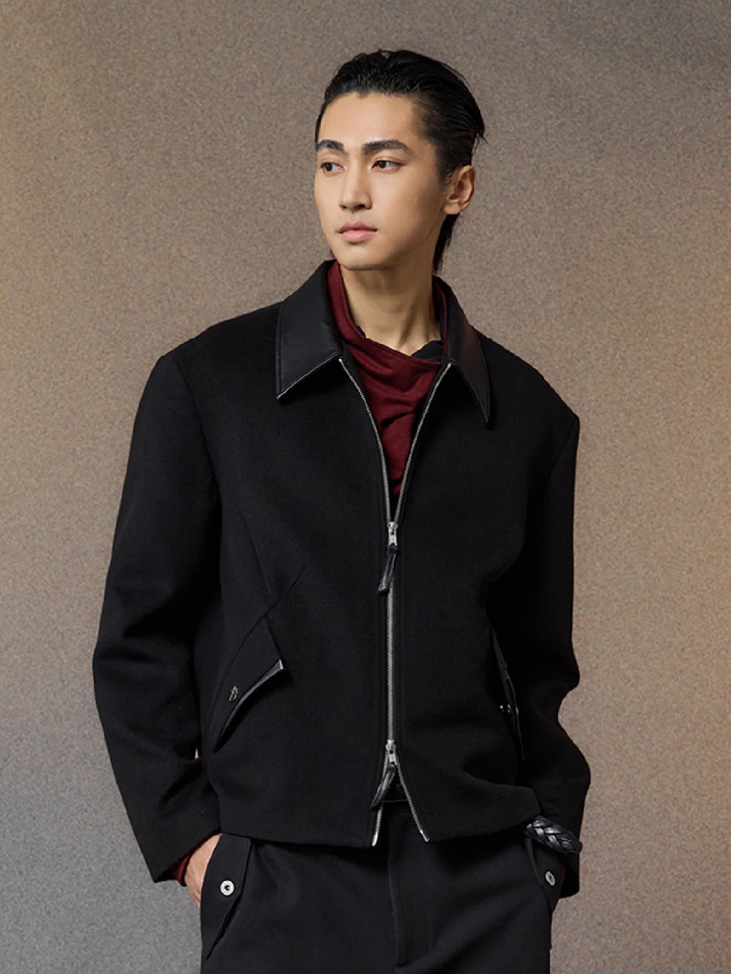 ALVNG AR ANTS PU Collar Wool-Blend Jacket