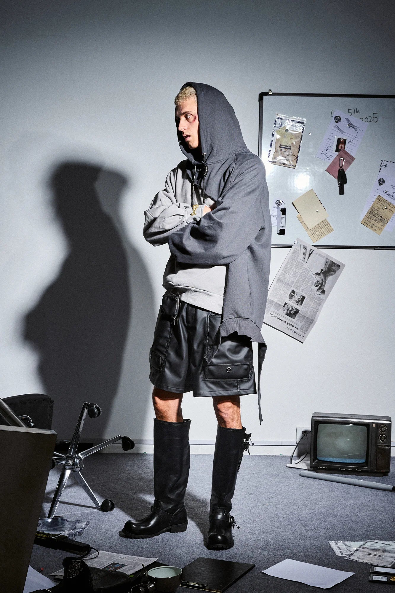455EMBLE Distressed Spliced Contrast Hoodie