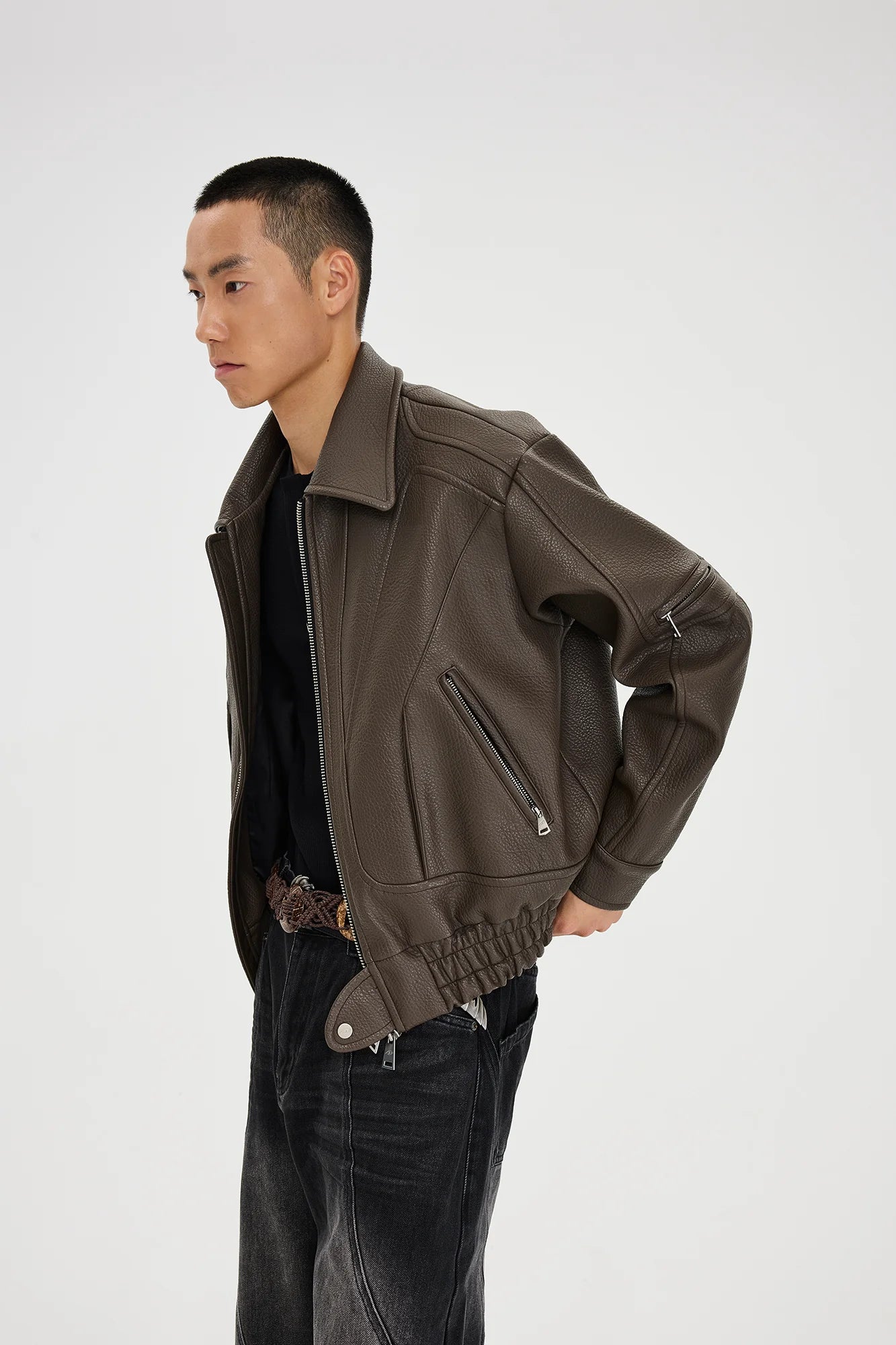 CATSSTAC Paneled Grain PU Utility Jacket