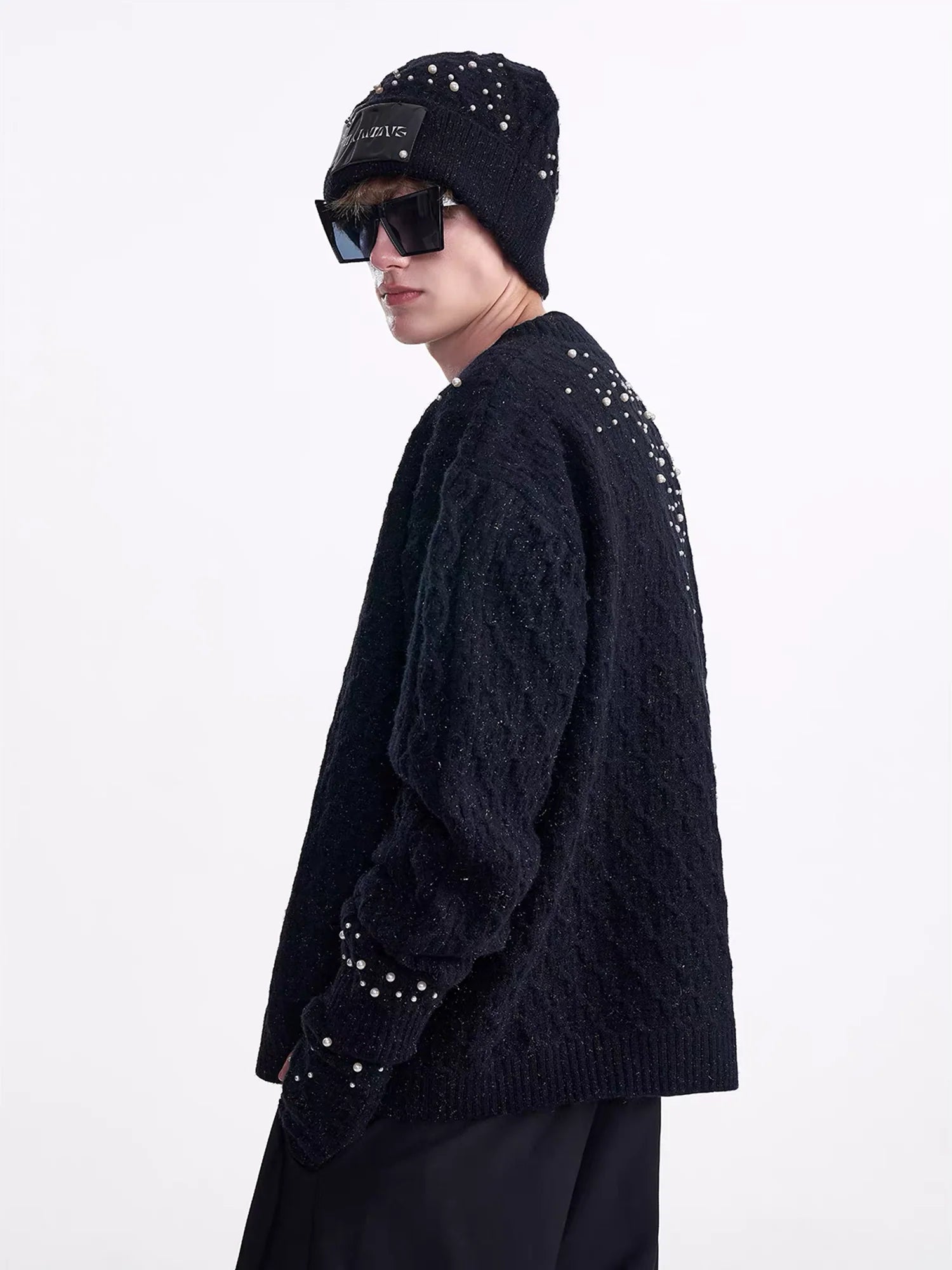 TIWILLTANG Pearl-Embellished Cable Knit Cardigan