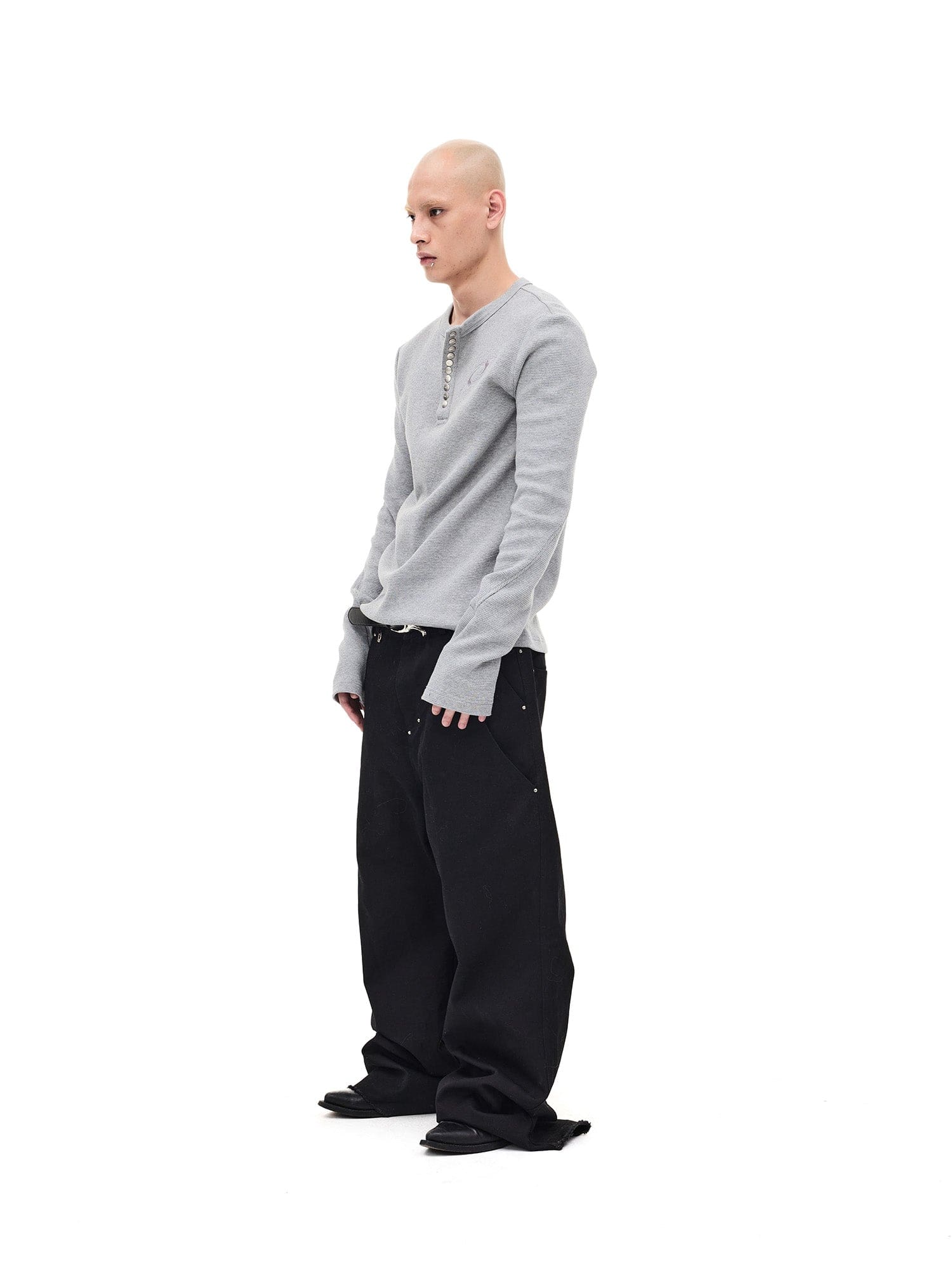 WHISTLEHUNTER Waffle-Knit Snap Henley Long-Sleeve Tee