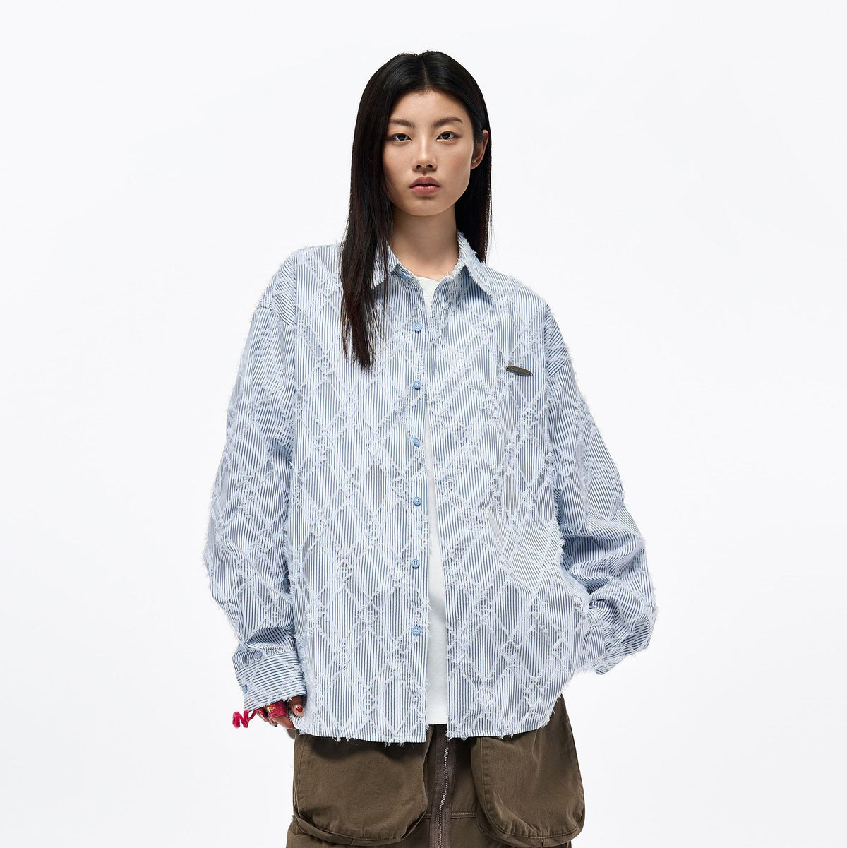 OVERLAPS Frayed Diamond Stripe Overshirt
