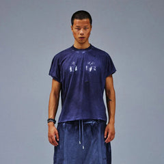 TECNINEGROUP Distressed Blue-Dyed Graphic T-Shirt