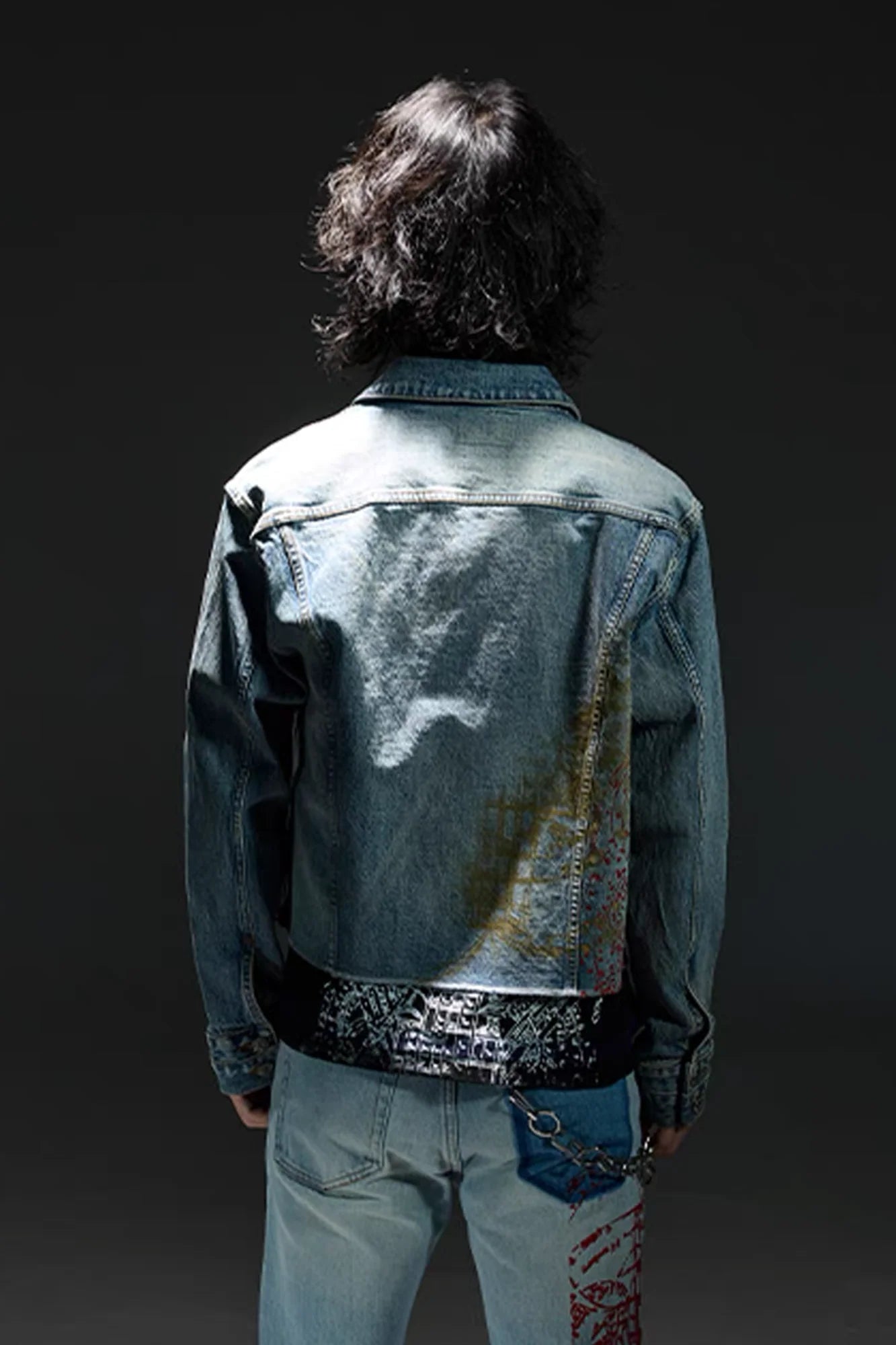 NOTHINGNESS WORLD Washed Multi-Print Denim Jacket