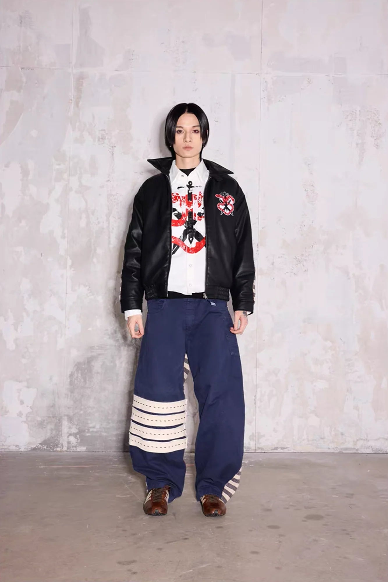 NOTHINGNESS WORLD Snake Graphic Layered-Collar Denim Shirt