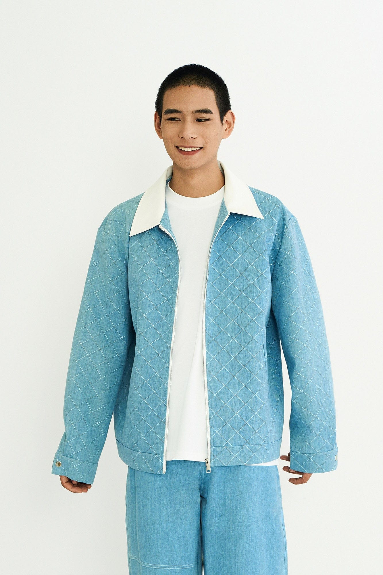WIID Quilt-Stitch Contrast Collar Jacket