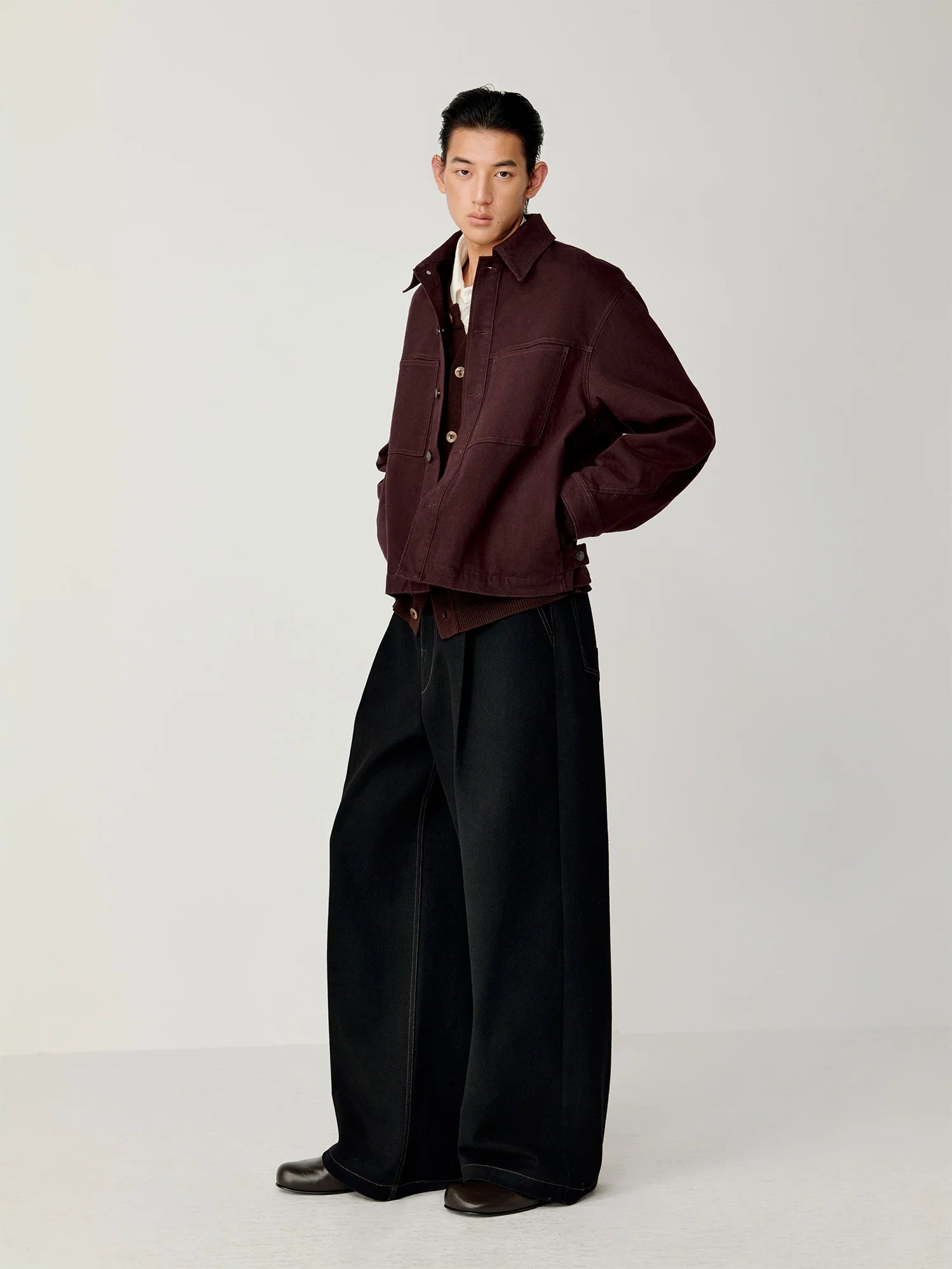 OPICLOTH Washed Patch-Pockets Curved-Cuffs Jacket