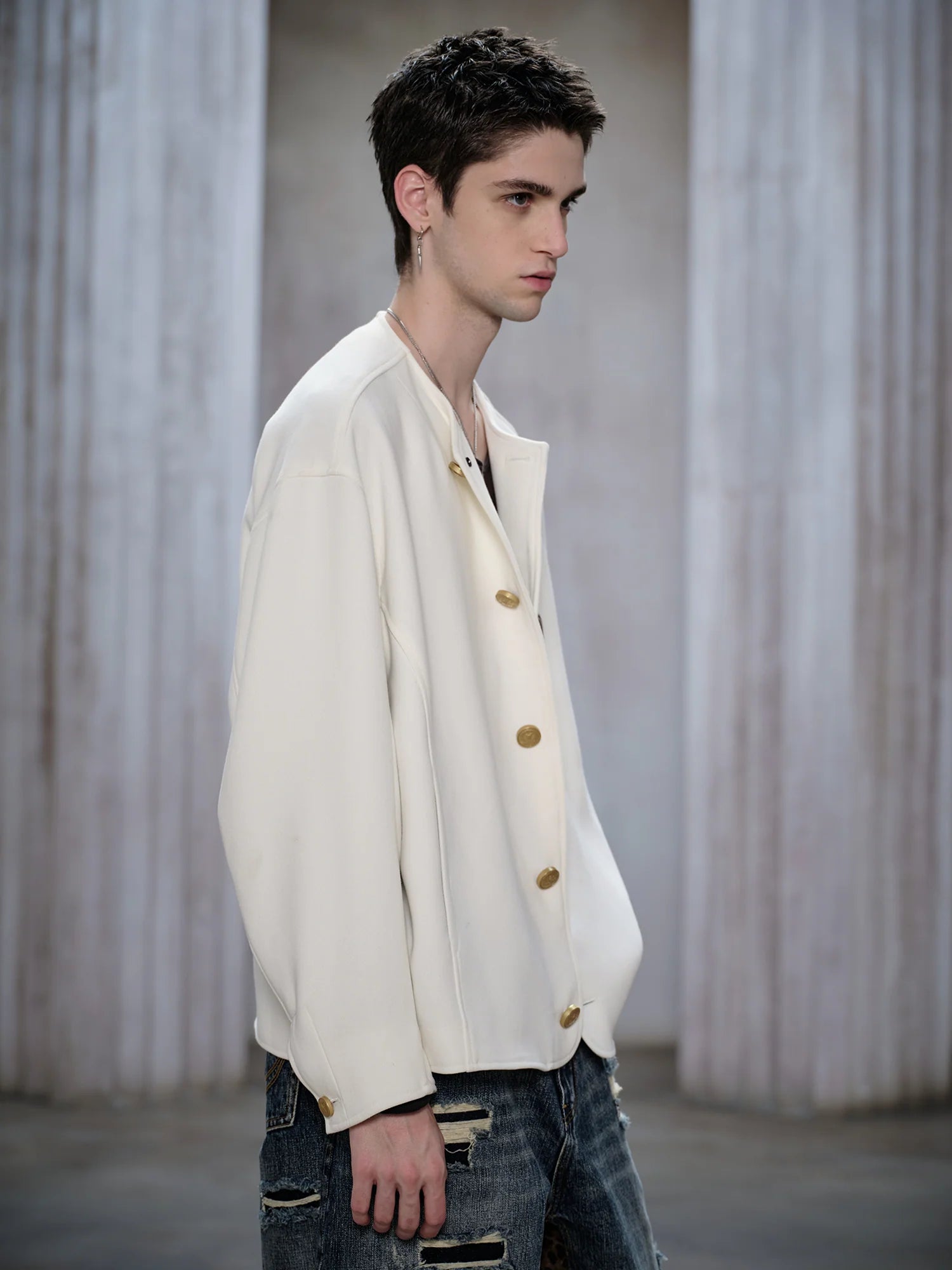 FACEONLAB Badge-Patch Crew-Neck Oversized Jacket