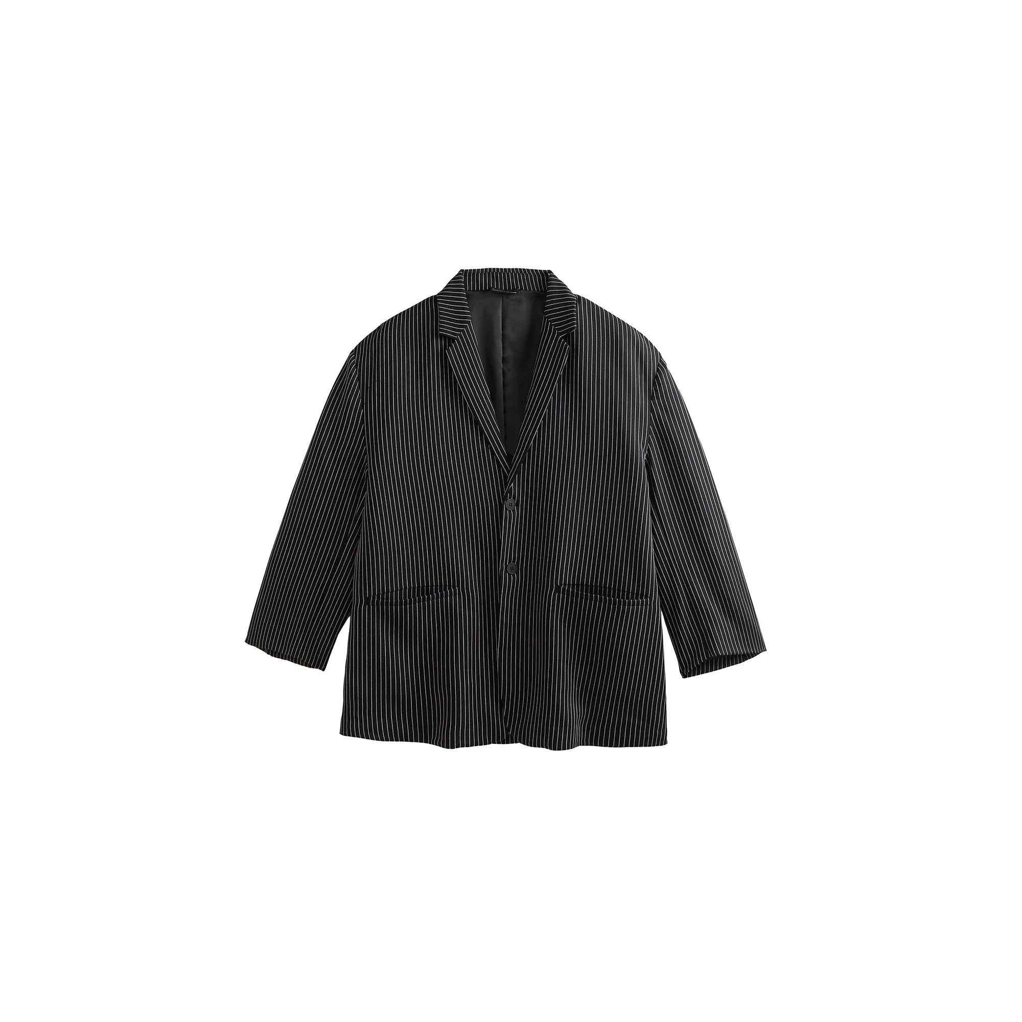 ME DA IGUAL Stripe Notched Lapel Oversized Blazer