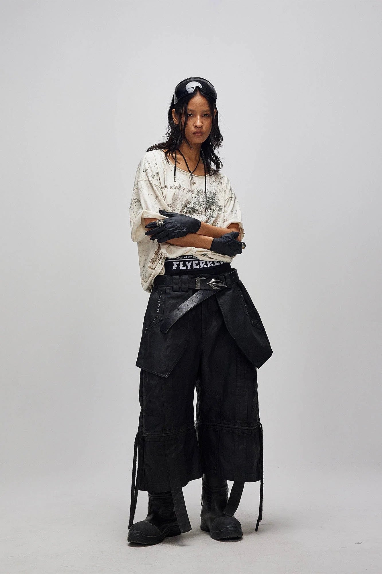 FLYERRER Waxed Layered Drape Strap Shorts