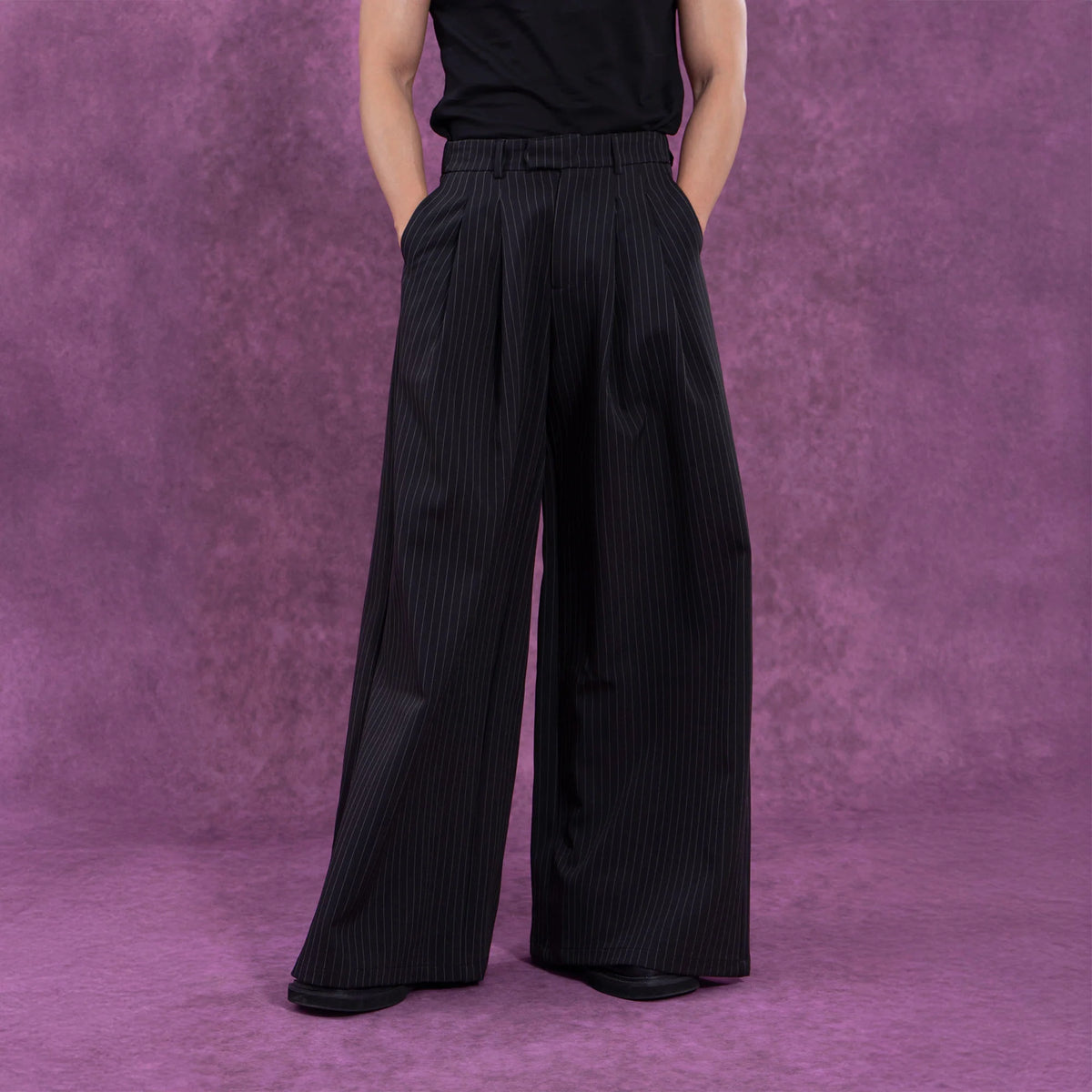 CLP Striped Pleated Wide-Leg Trousers