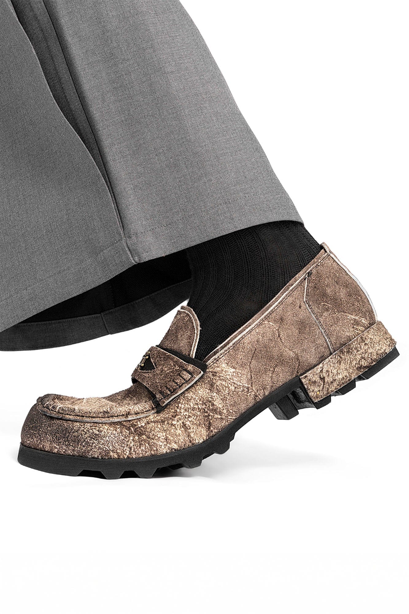 REWRITE Distressed Cowhide Saddle Loafers