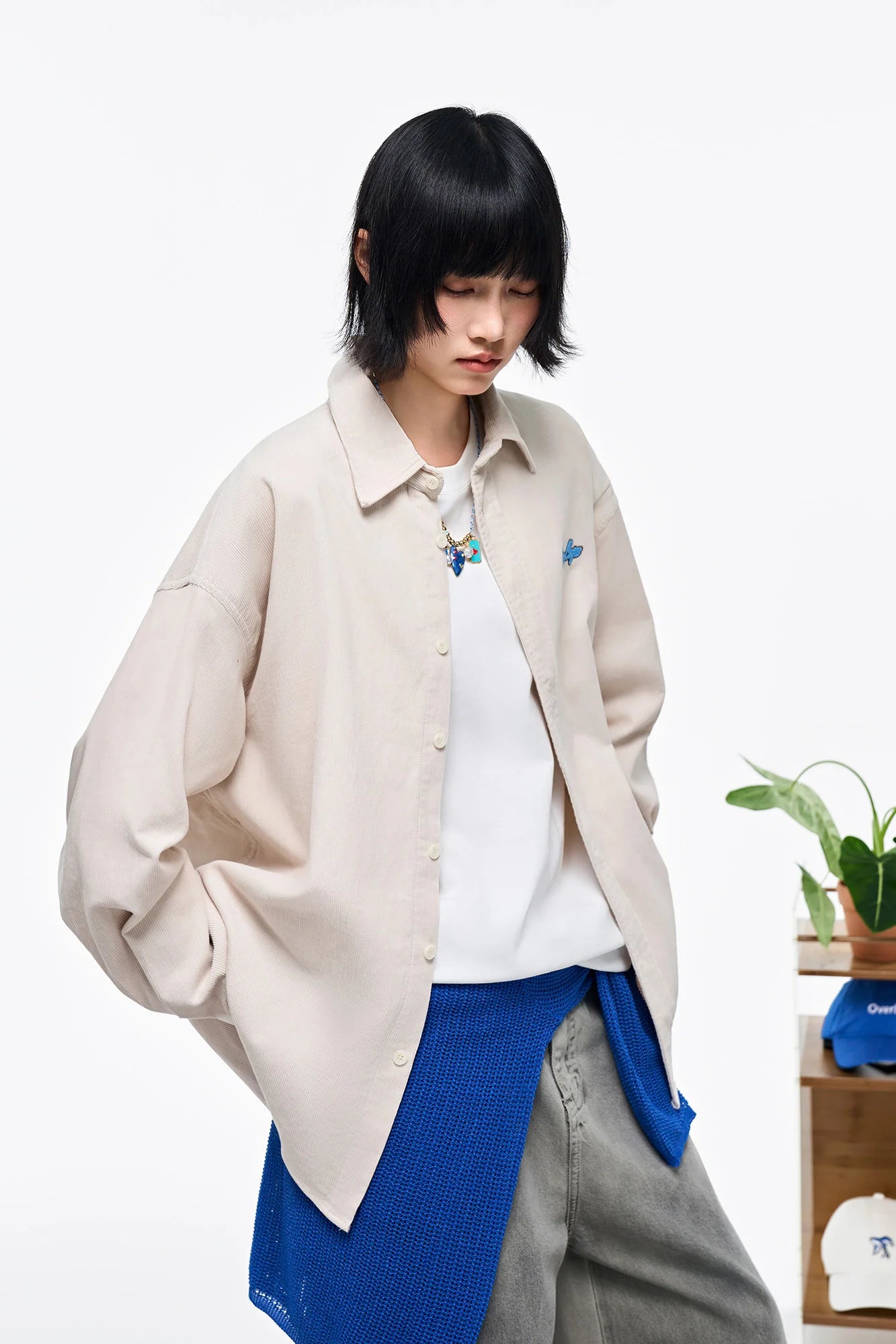 OVERLAPS Essential Embroidered Oversized Shirt