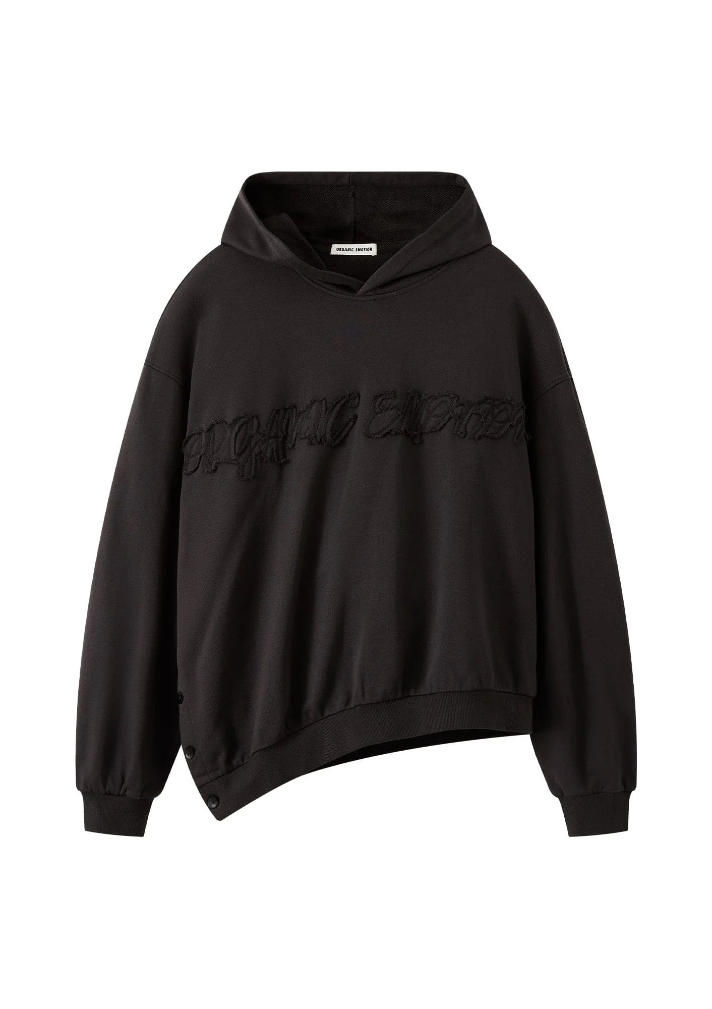 ORGANIC EMOTION Asymmetrical Hem LOGO Embroidered Hoodie