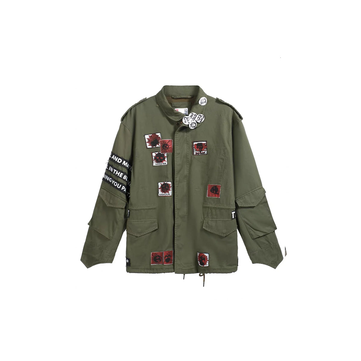NOTHINGNESS WORLD Slogan Patchwork Multi-Pocket Utility Jacket