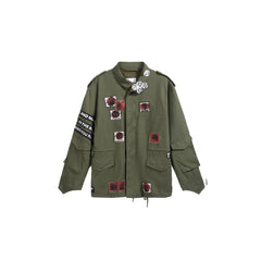 NOTHINGNESS WORLD Slogan Patchwork Multi-Pocket Utility Jacket