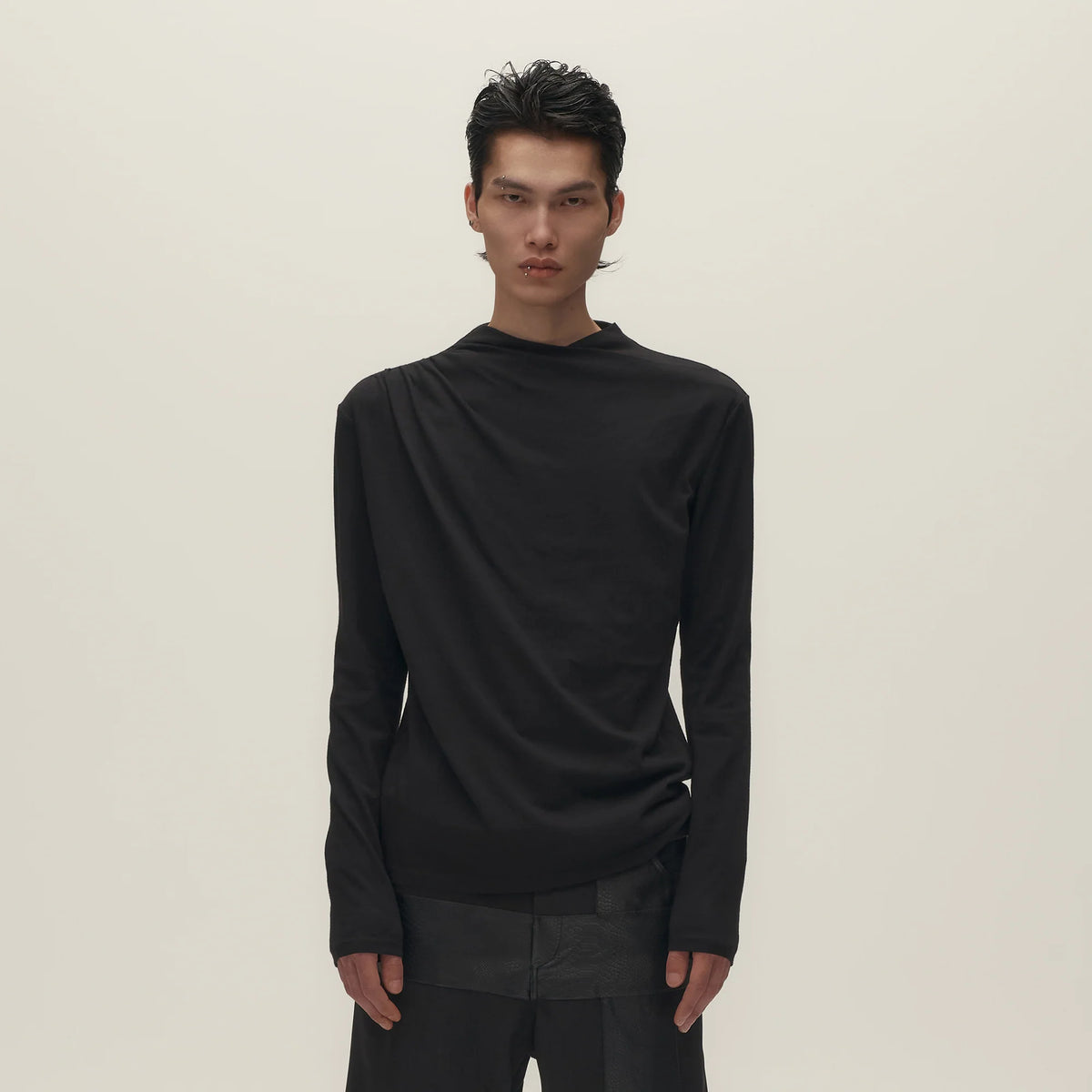 SAVAGEGROWTHWORLD Asymmetrical Drape Long-Sleeve Tee