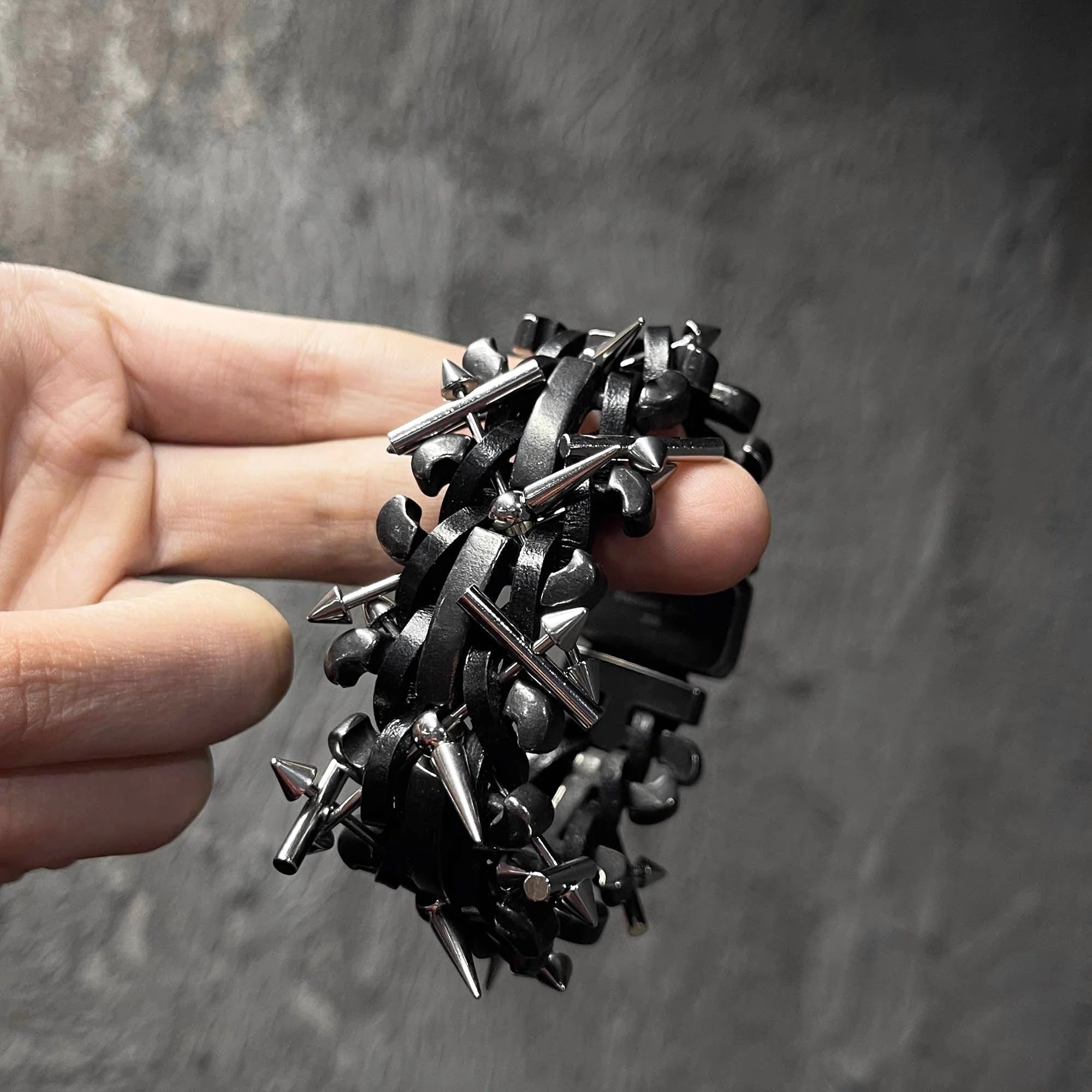 ILLUSORY Braided Spiked Leather Bracelet