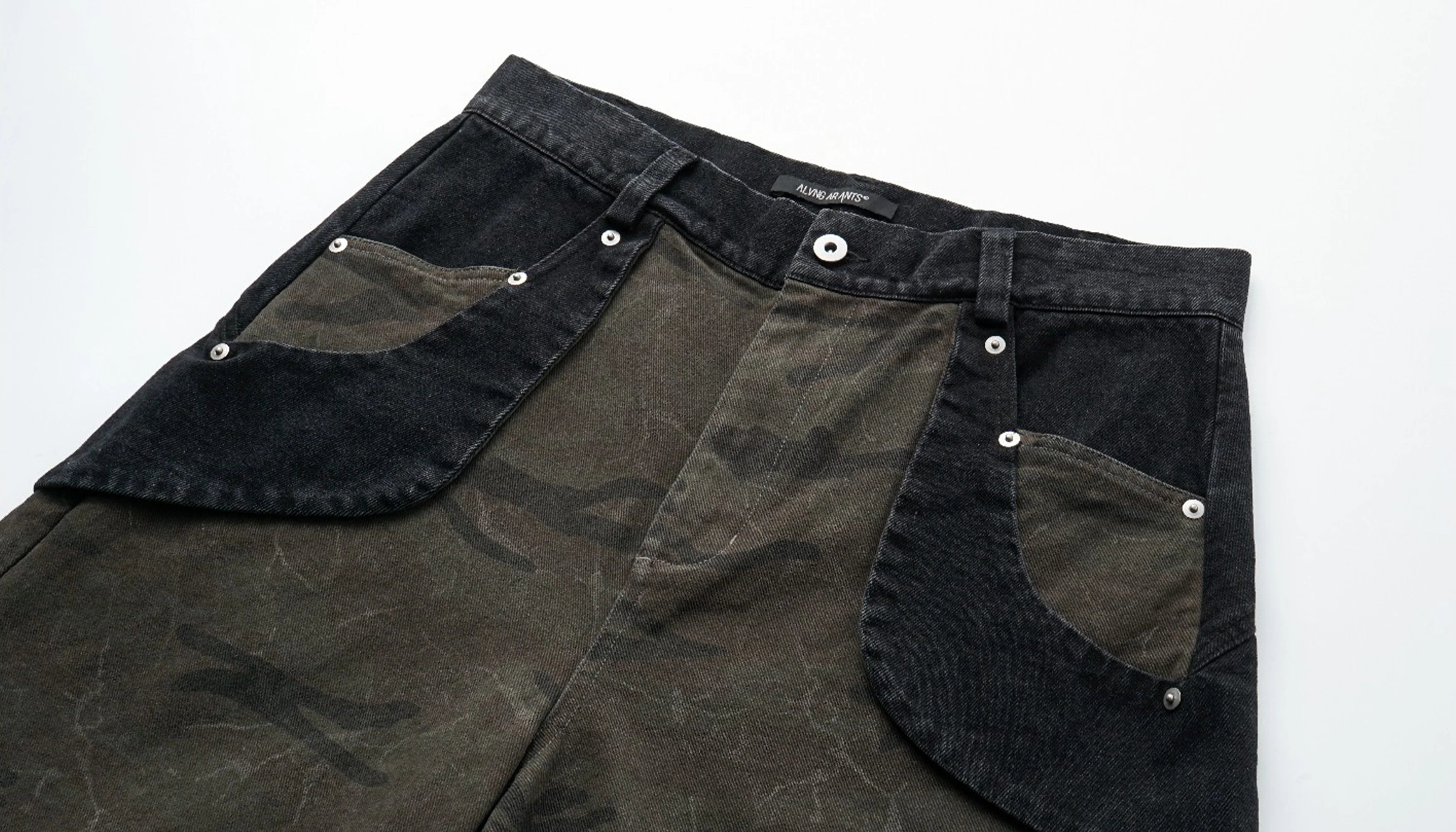ALVNG AR ANTS Washed Camo Paneled Oversized Lantern Pants