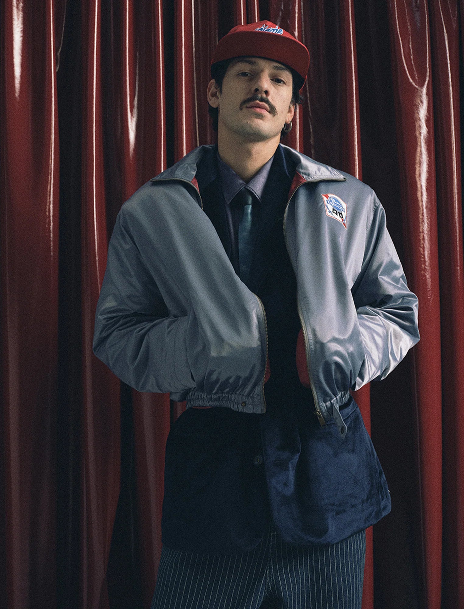 TRECLUB Retro Satin Badge-Patch Blouson