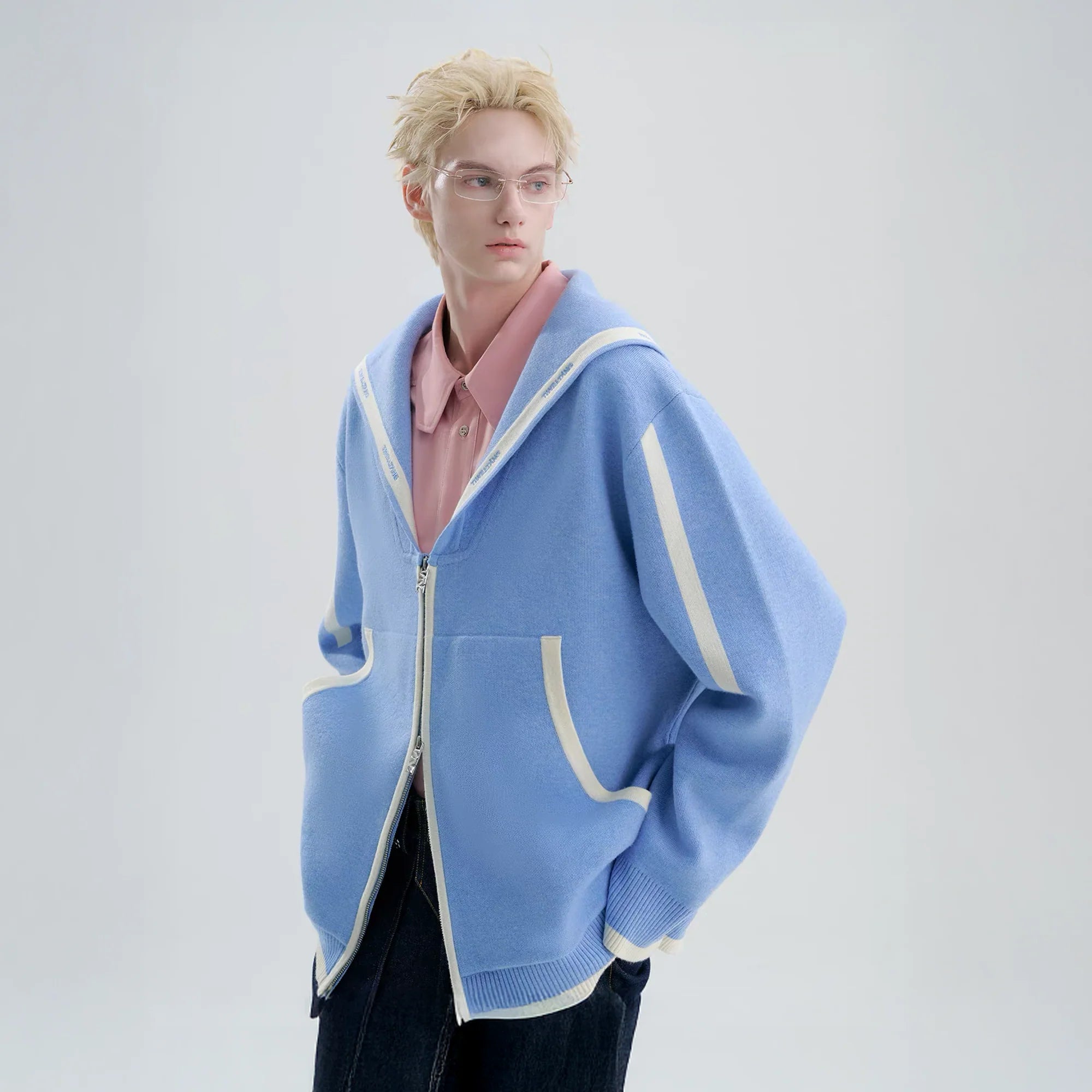 TIWILLTANG Contrast-Trim Sailor-Collar Jacket