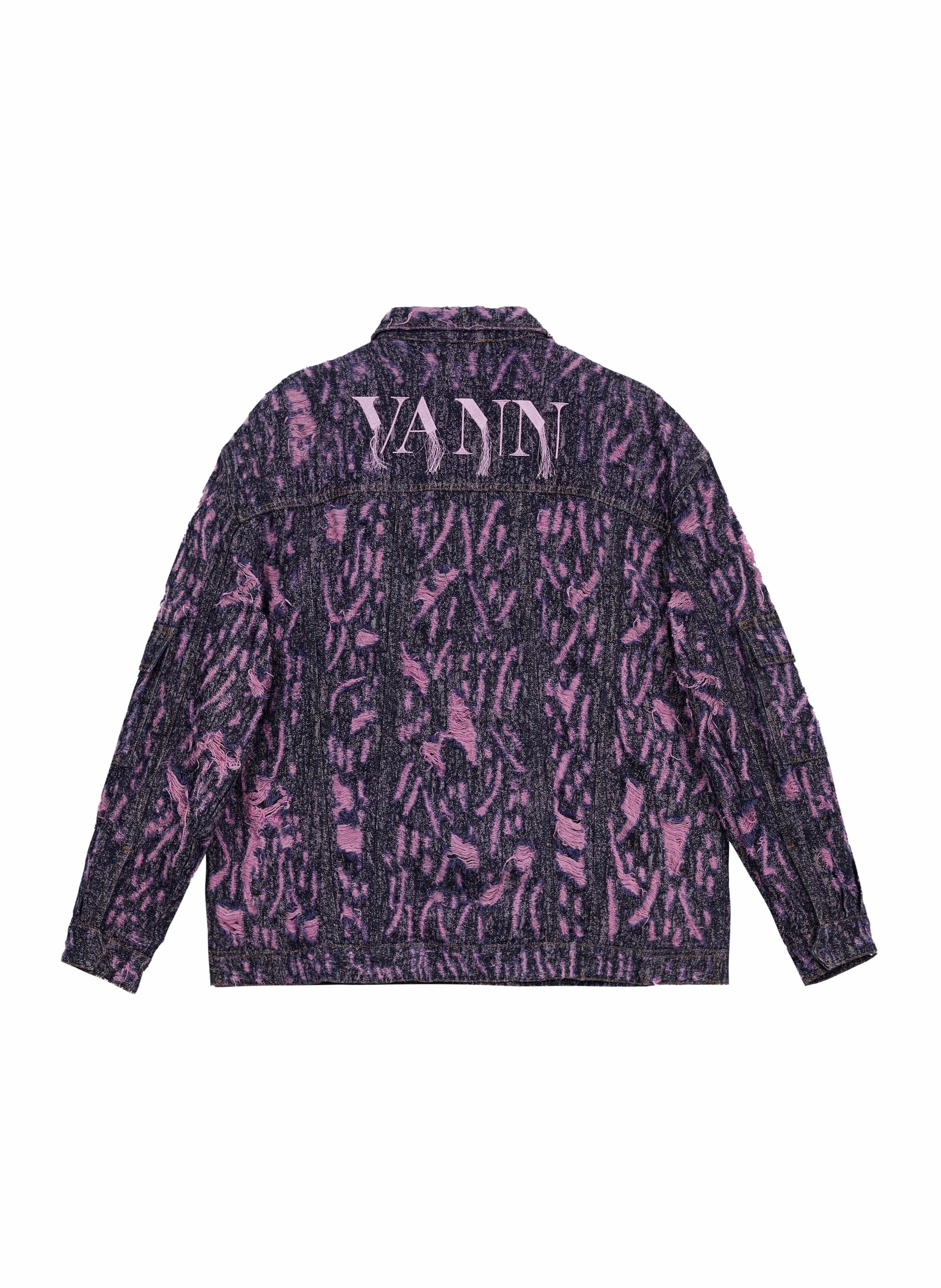 VANN VALRENCE Distressed Embroidered Multi-Pockets Denim Jacket