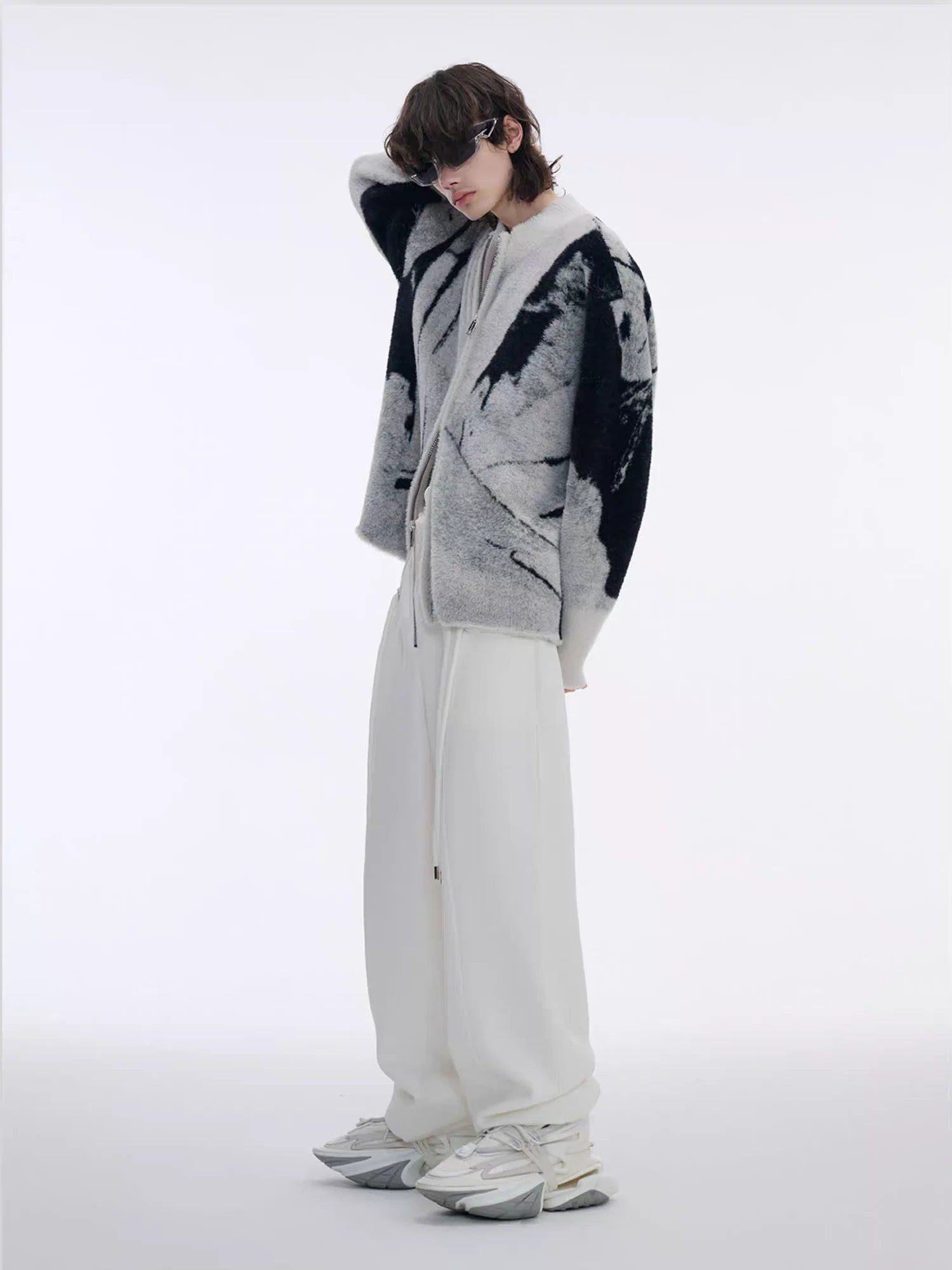 TIWILLTANG Faux-Mink Graphic Knit Jacket