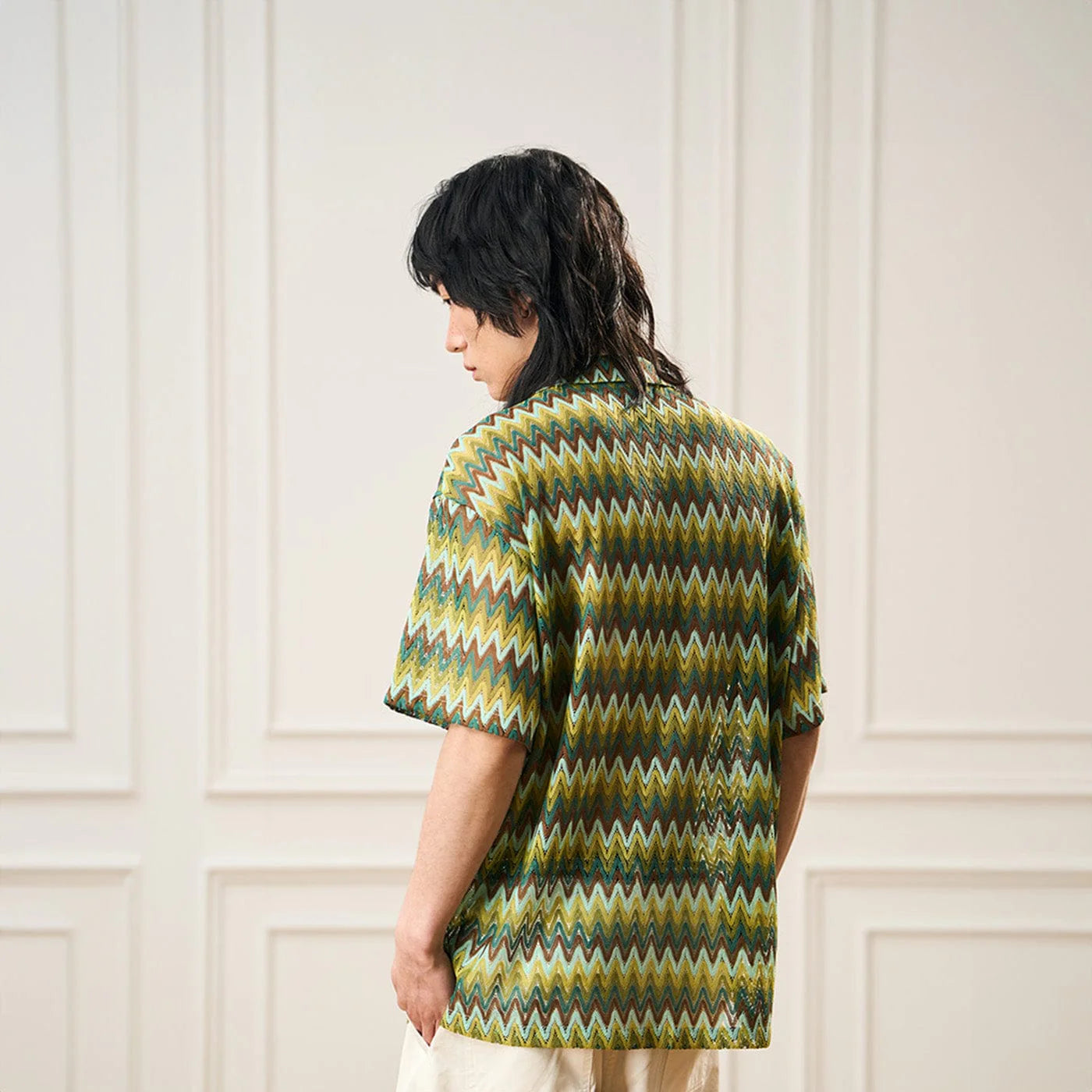 EPIC POETRY Geometric Ripple Knitted Half Shirt Watermelon