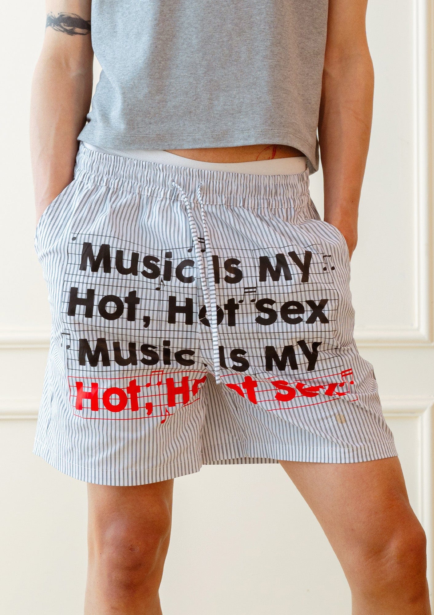 KADAKADA Stripe Slogan Graphic Lounge Shorts