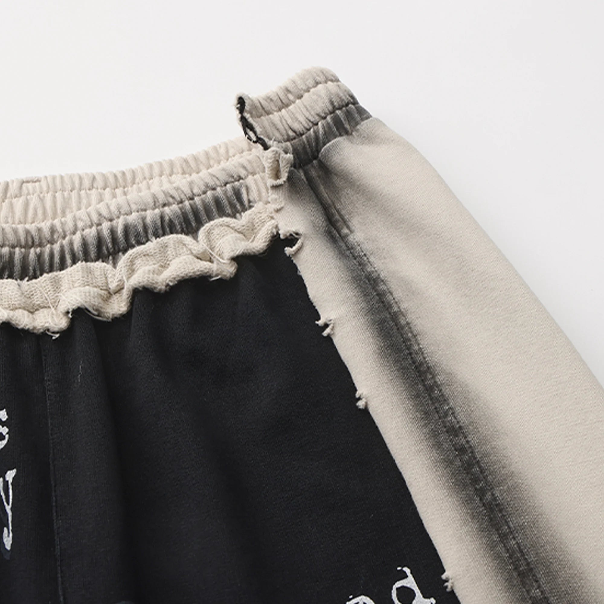 VANN VALRENCE Frayed Graphic Contrast Panel Sweatpants