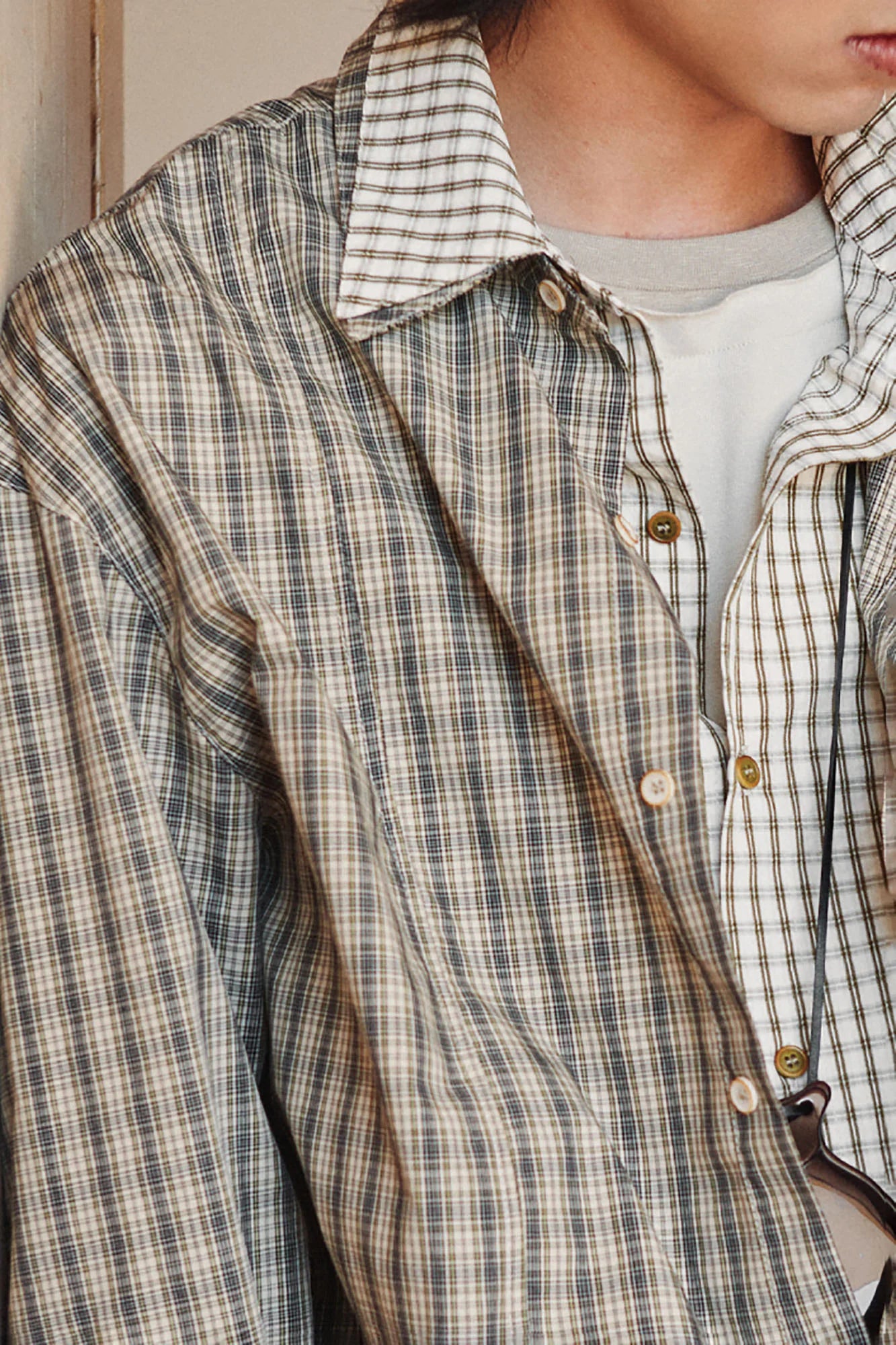 GONGHE REPUB Faux Layered Collar Plaid Shirt