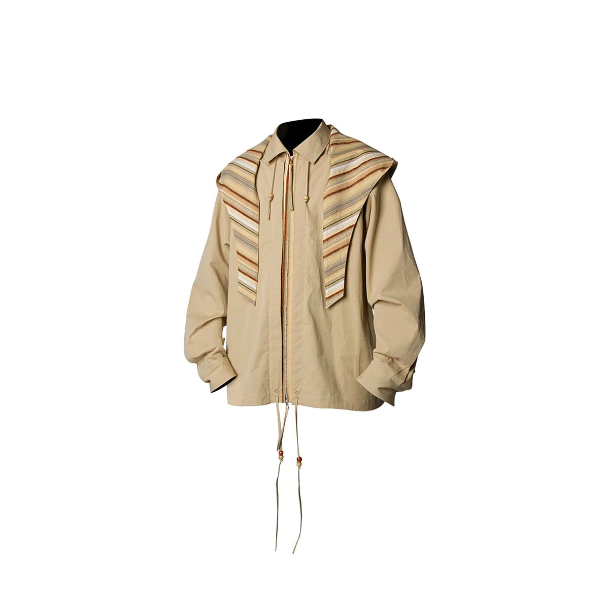 RELABEL Detachable Hood Beaded Ruched Shirt Brown