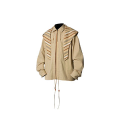 RELABEL Detachable Hood Beaded Ruched Shirt Brown