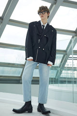 ASSEEN Deconstructed Ripple-Panel Zip Blazer