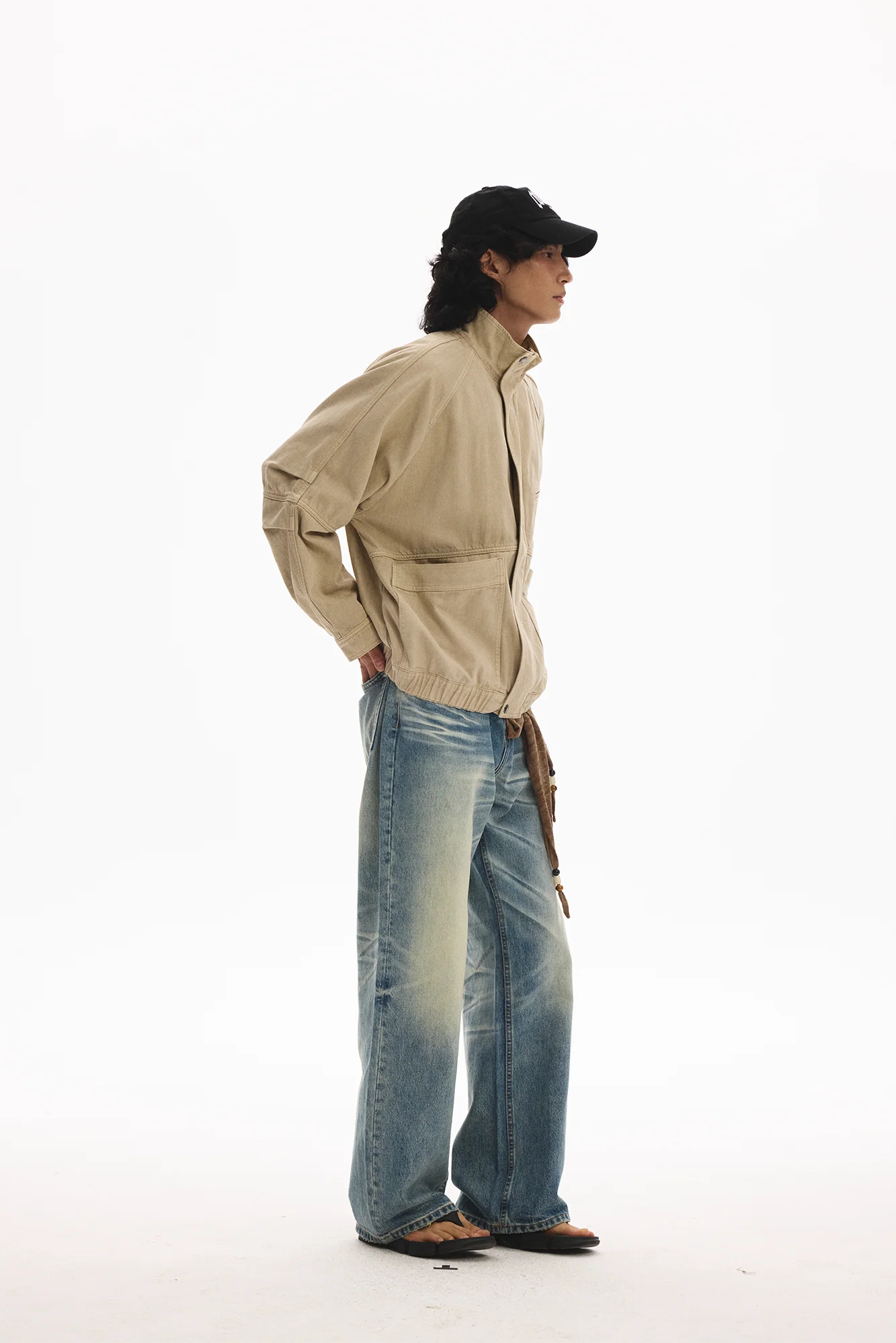 LEONSENSE Utility Raglan Stand-Collar Denim Jacket