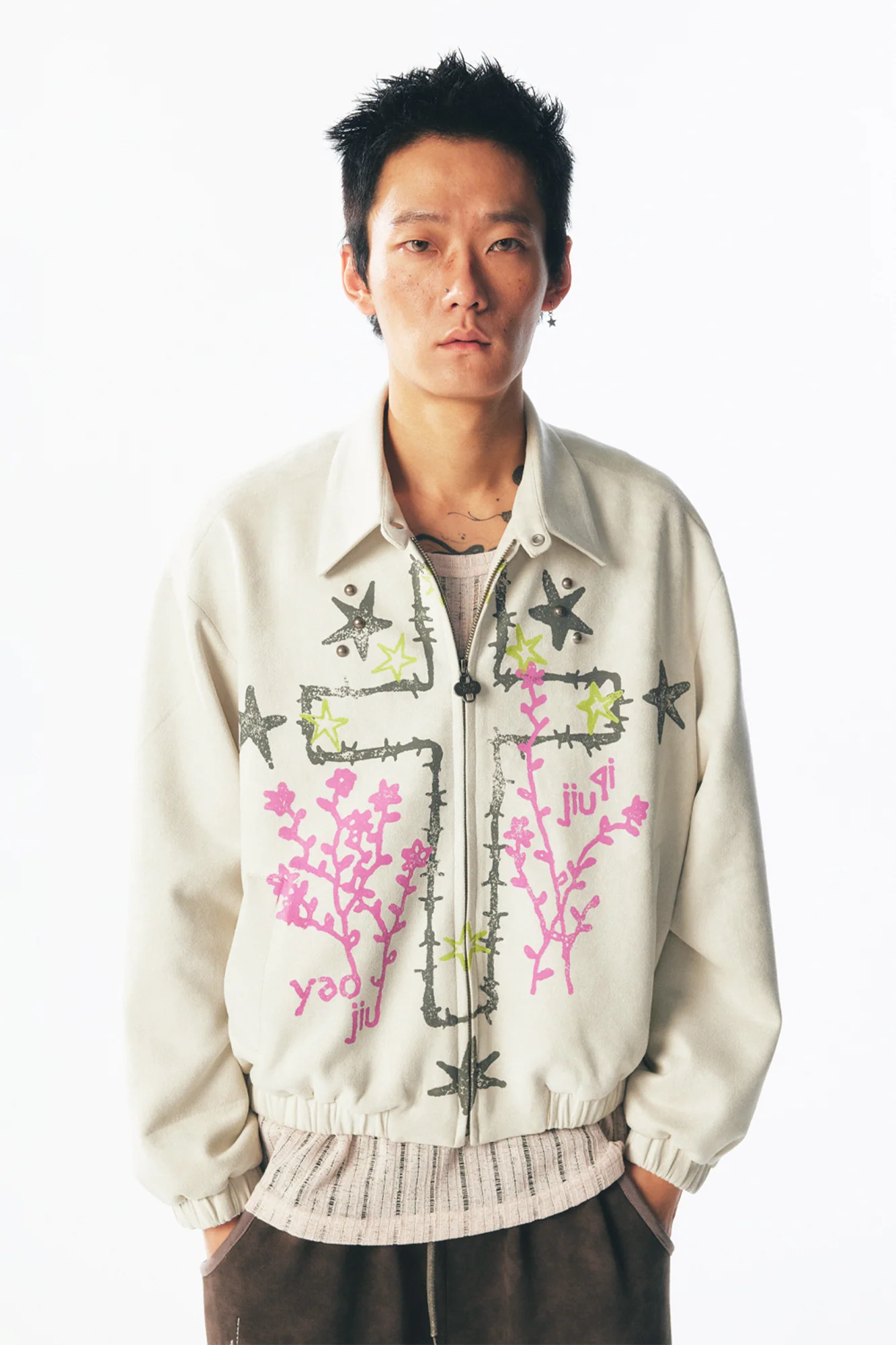1997 POSTOFFICE Floral Cross Faux Suede Jacket