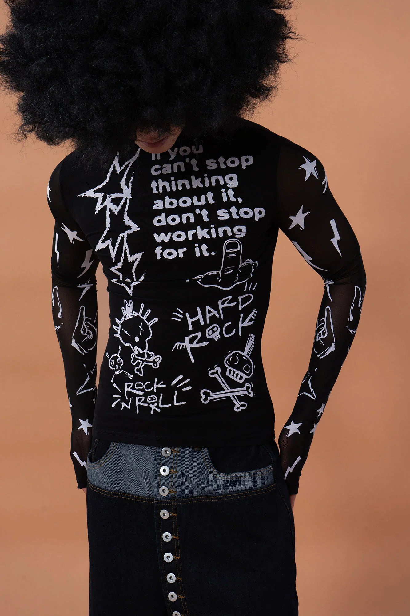 CLP Full-Print Graffiti Mesh Long-Sleeve Tee
