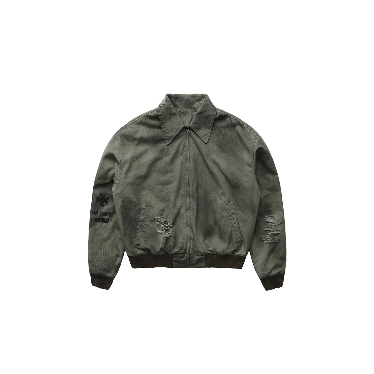 LUUUCAM Distressed Skull Graphic Cropped Puffer Jacket